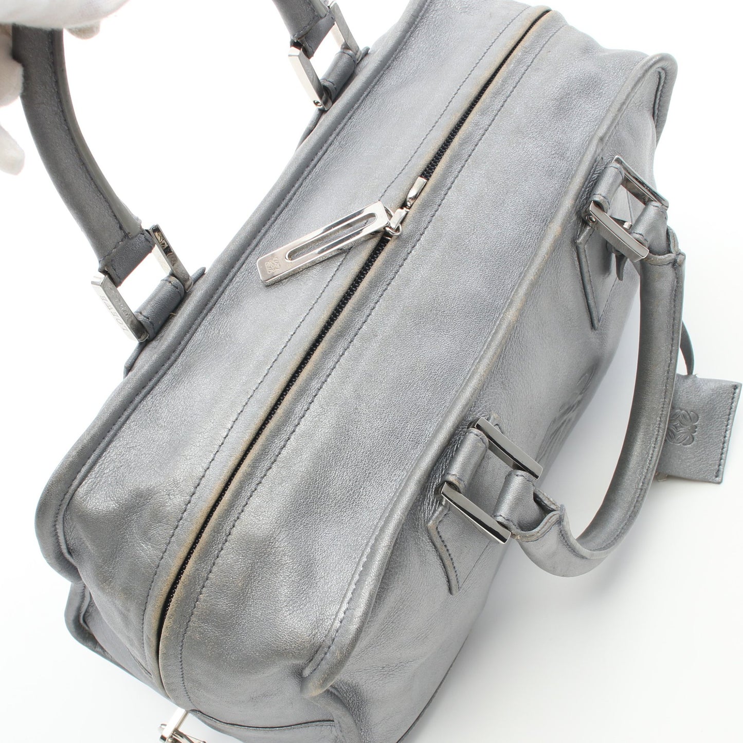 アマソナ28 ハンドバッグ レザー シルバー ロエベ バッグ LOEWE