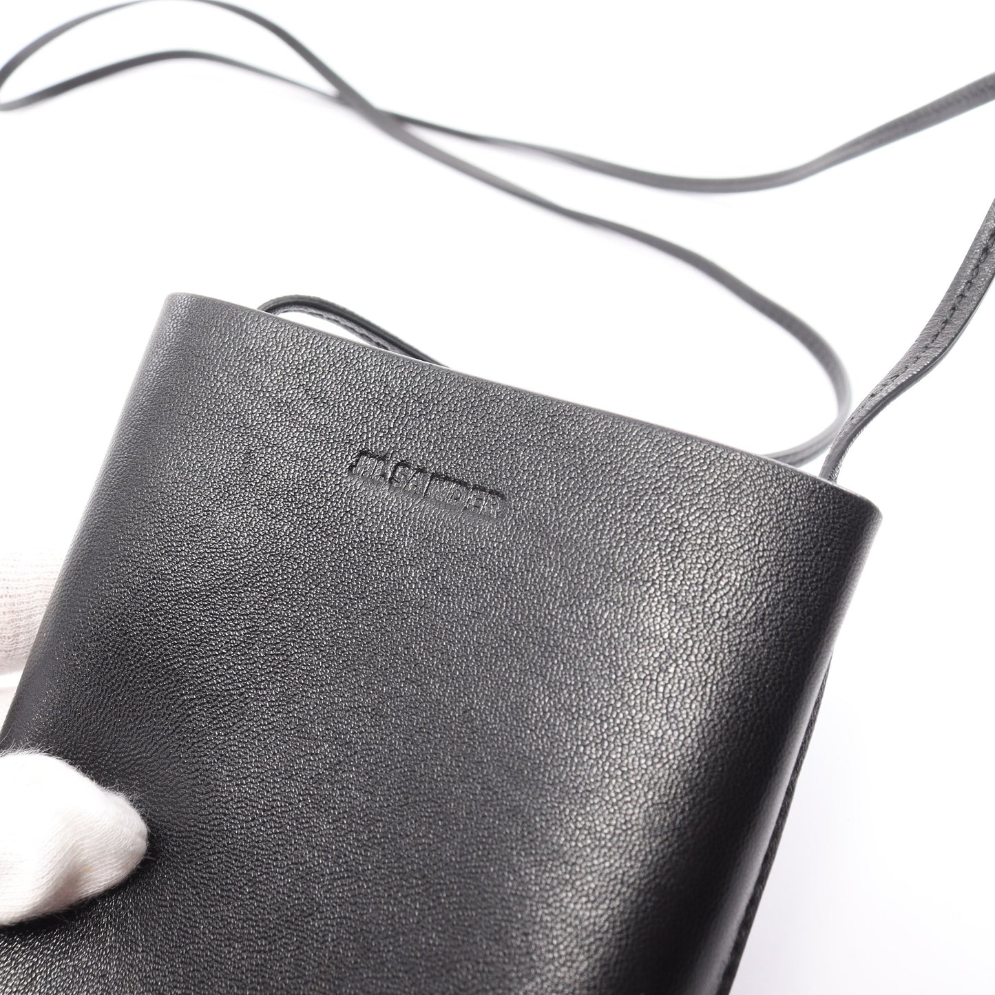 フォンケース ショルダーバッグ ロゴ型押し レザー ブラック ジルサンダー バッグ JIL SANDER