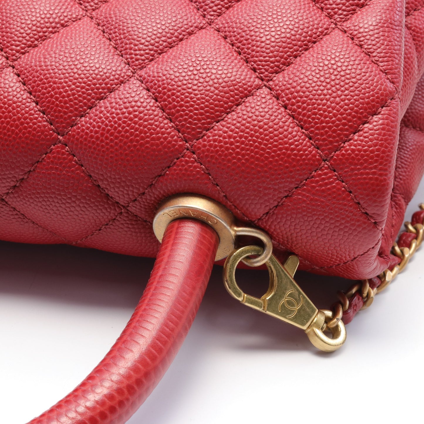 トップハンドル フラップ マトラッセ ハンドバッグ キャビアスキン レッド ゴールド金具 シャネル バッグ CHANEL