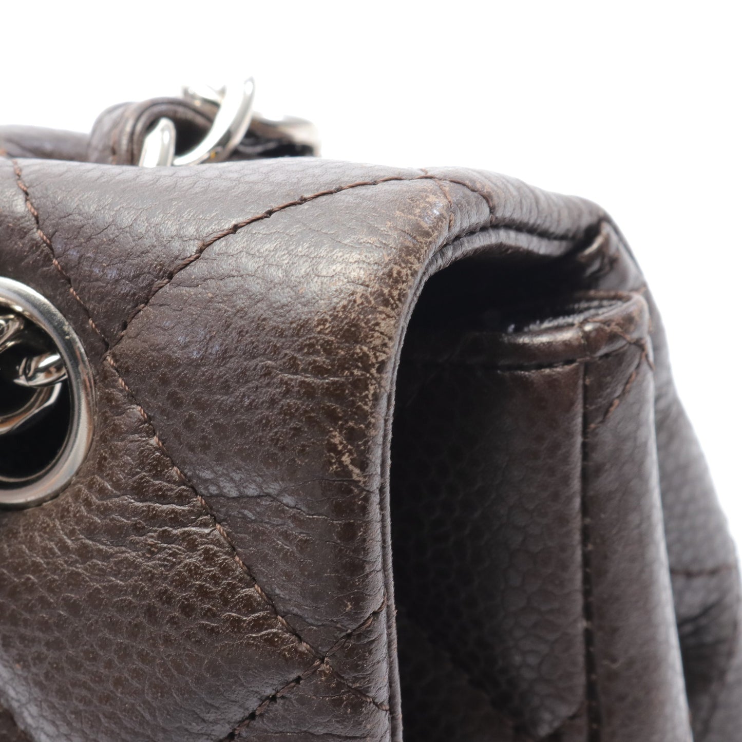 マトラッセ Wチェーンショルダーバッグ キャビアスキン ブラウン シルバー金具 シャネル バッグ CHANEL