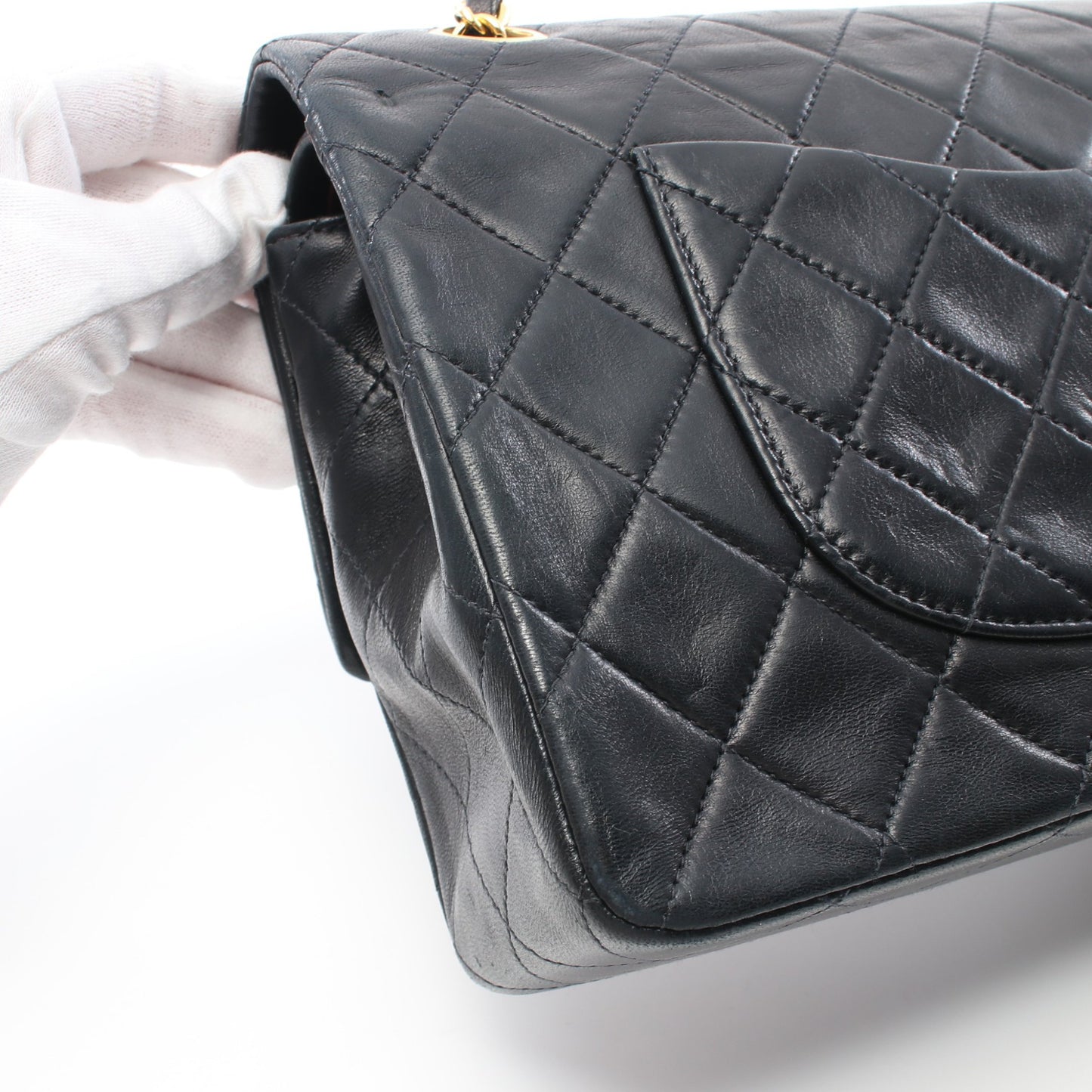 マトラッセ Wチェーンショルダーバッグ ラムスキン ブラック ゴールド金具 ヴィンテージ シャネル バッグ CHANEL