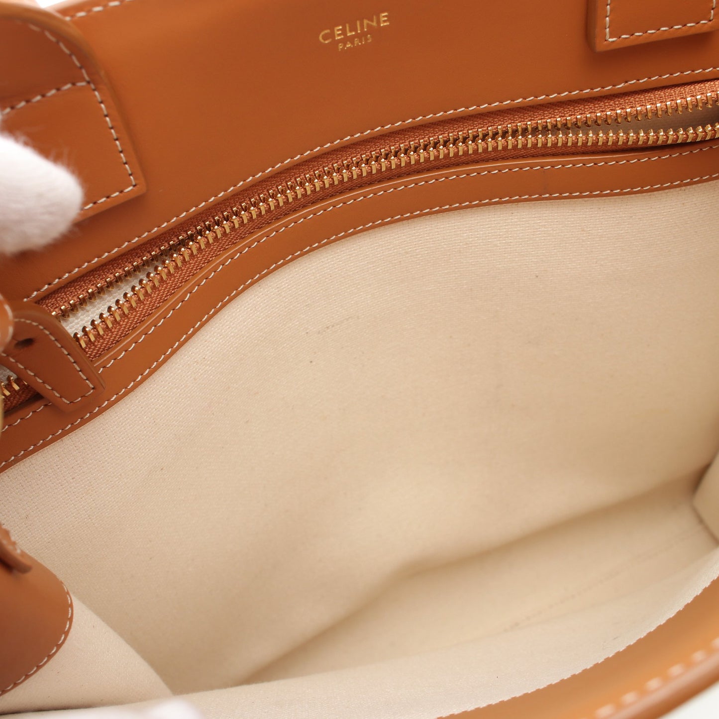 スモール バーティカル CELINE カバ ハンドバッグ トートバッグ キャンバス レザー オフホワイト ライトブラウン 2WAY セリーヌ バッグ CELINE