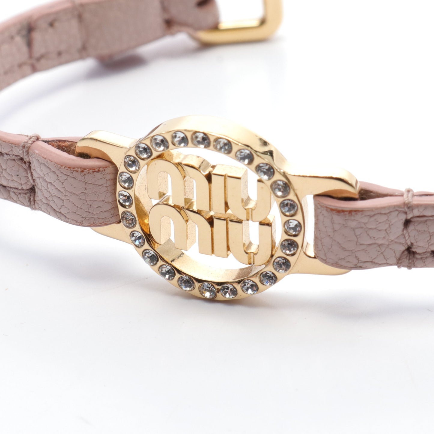 マドラス ロゴ ブレスレット GP レザー ラインストーン ゴールド ピンク クリア ミュウミュウ アクセサリー miu miu
