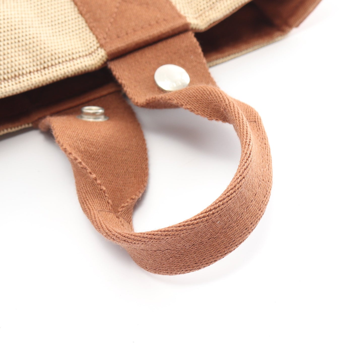 サクソーPM ハンドバッグ キャンバス ベージュ ブラウン シルバー金具 エルメス バッグ HERMES