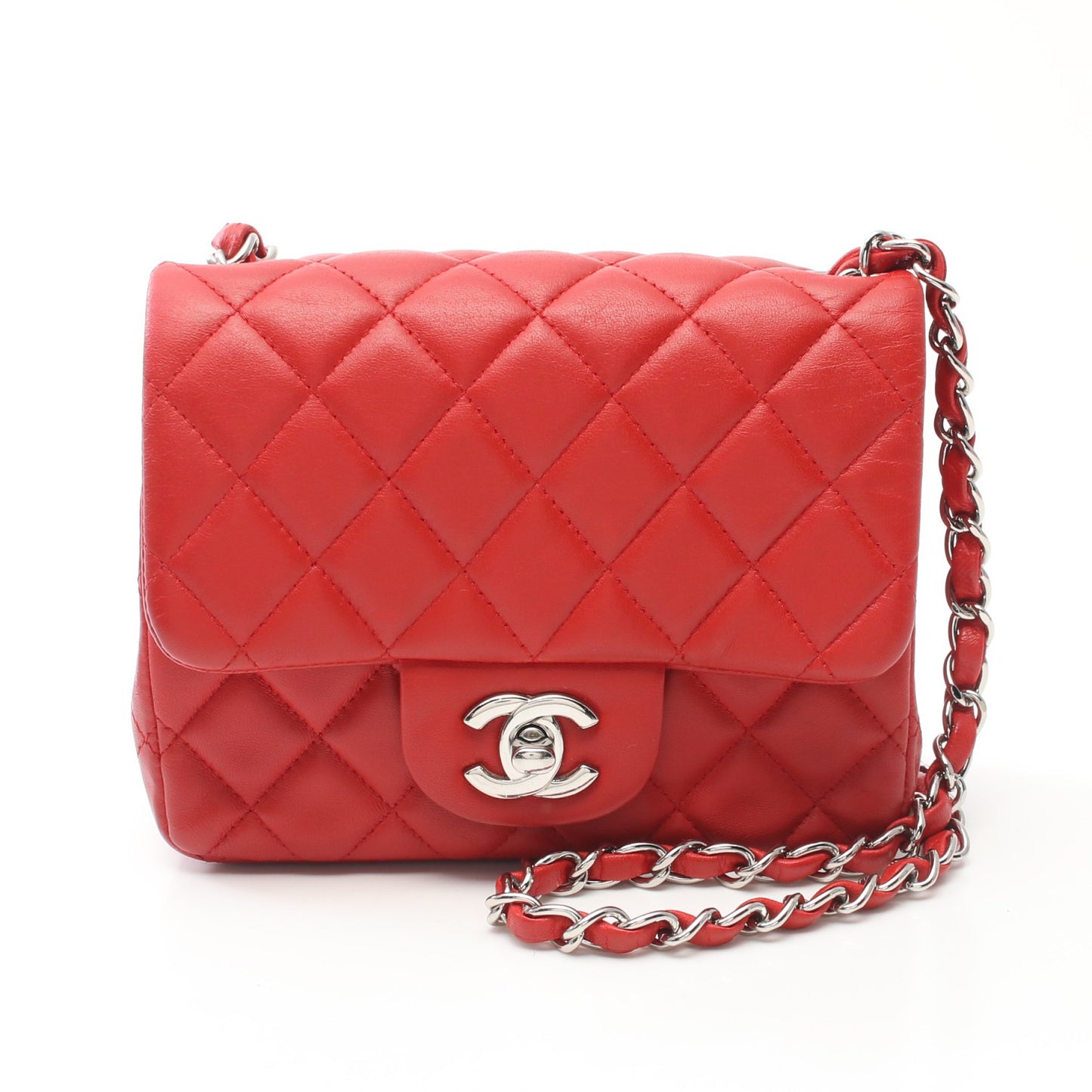 ミニマトラッセ チェーンショルダーバッグ ラムスキン レッド シルバー金具 シャネル バッグ CHANEL