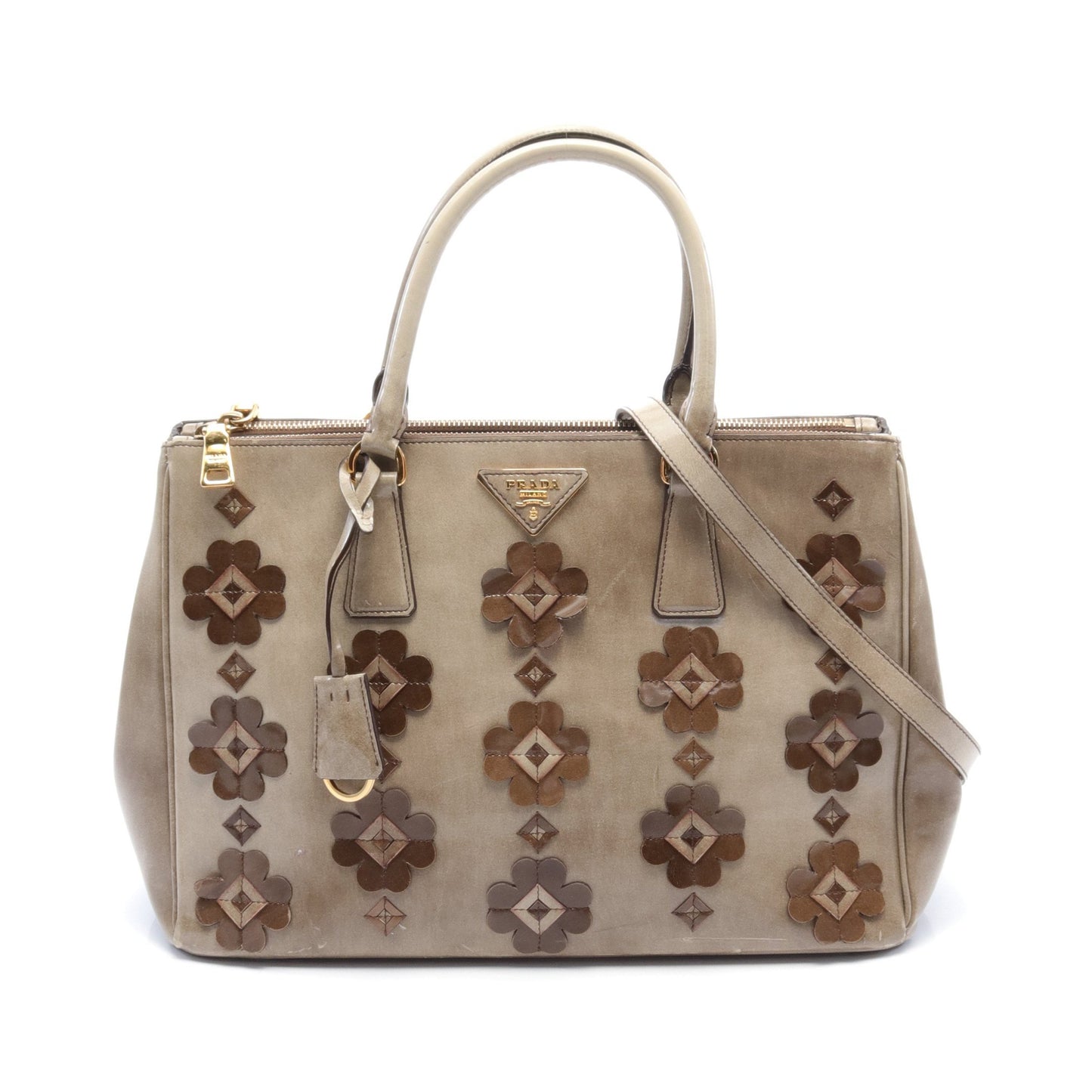 SPAZZOLATO ハンドバッグ エナメルレザー グレーベージュ ブラウン プラダ バッグ PRADA