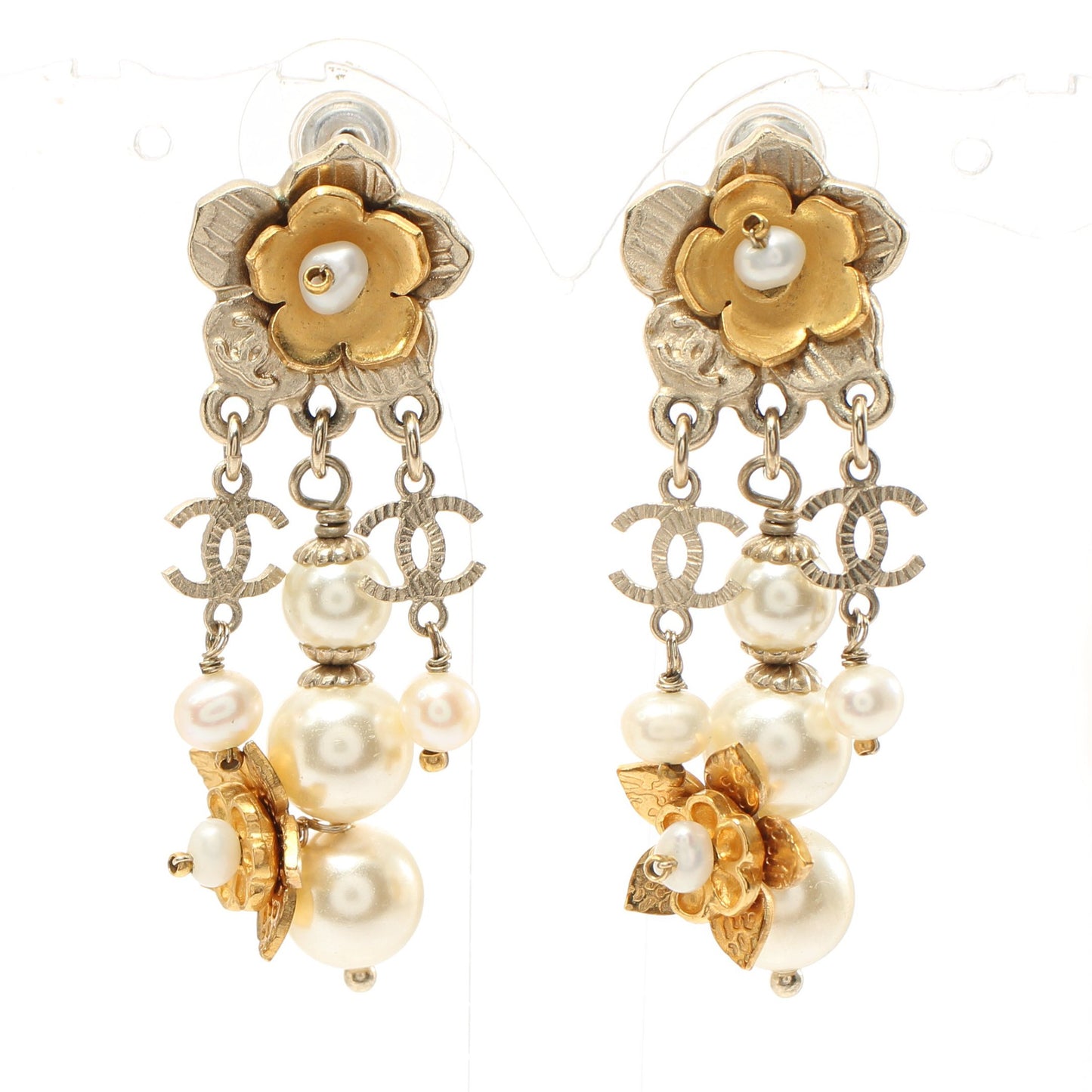 ココマーク フラワー ピアス GP フェイクパール ゴールド オフホワイト A18C シャネル アクセサリー CHANEL