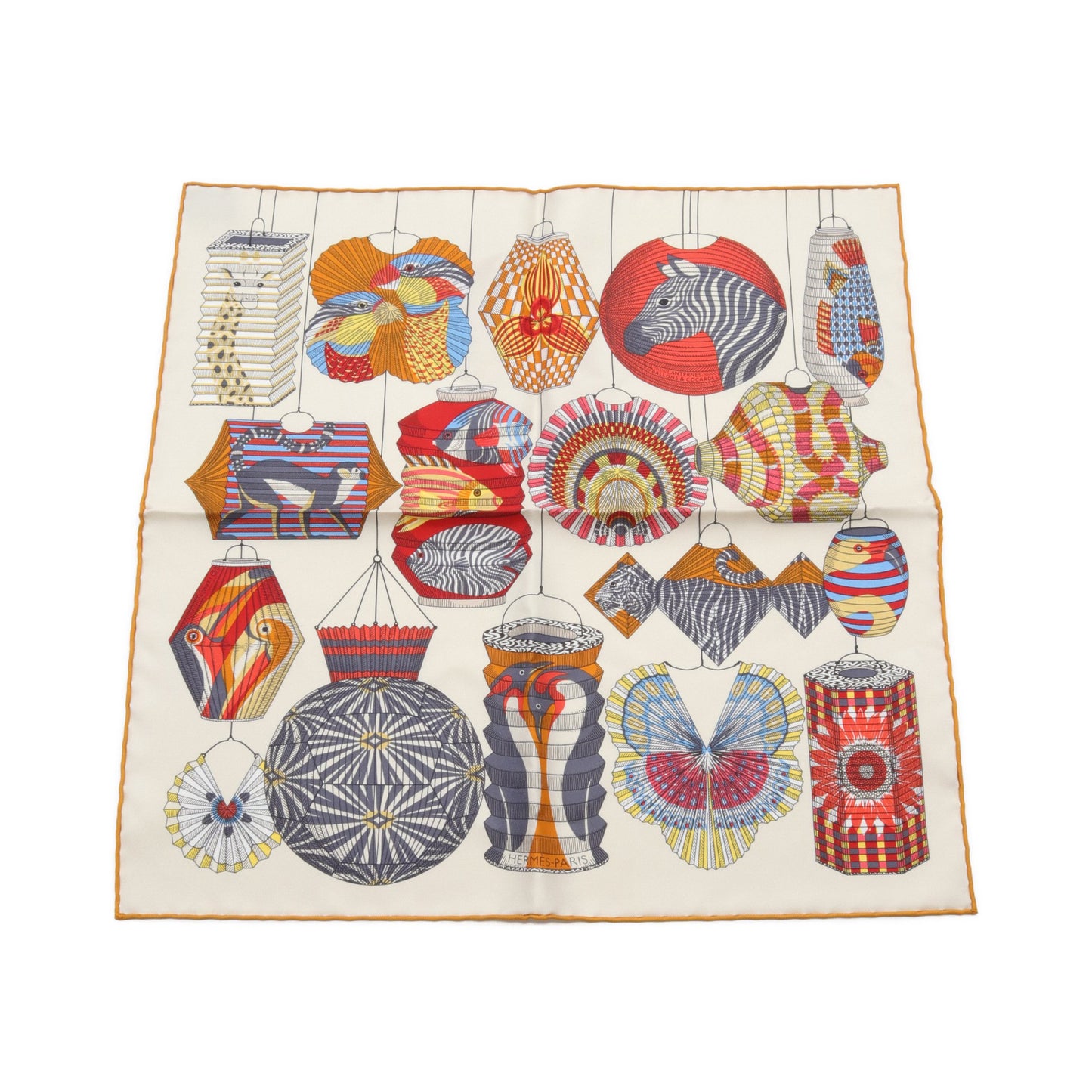 ガヴロッシュ45 Lanternes Ballons et Cocardes スカーフ シルク ライトイエロー マルチカラー エルメス 財布・小物 HERMES