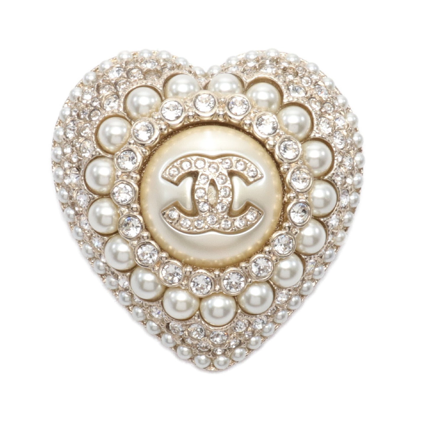 ブローチ ハート GP フェイクパール ラインストーン ゴールド ホワイト クリア L22B シャネル アクセサリー CHANEL