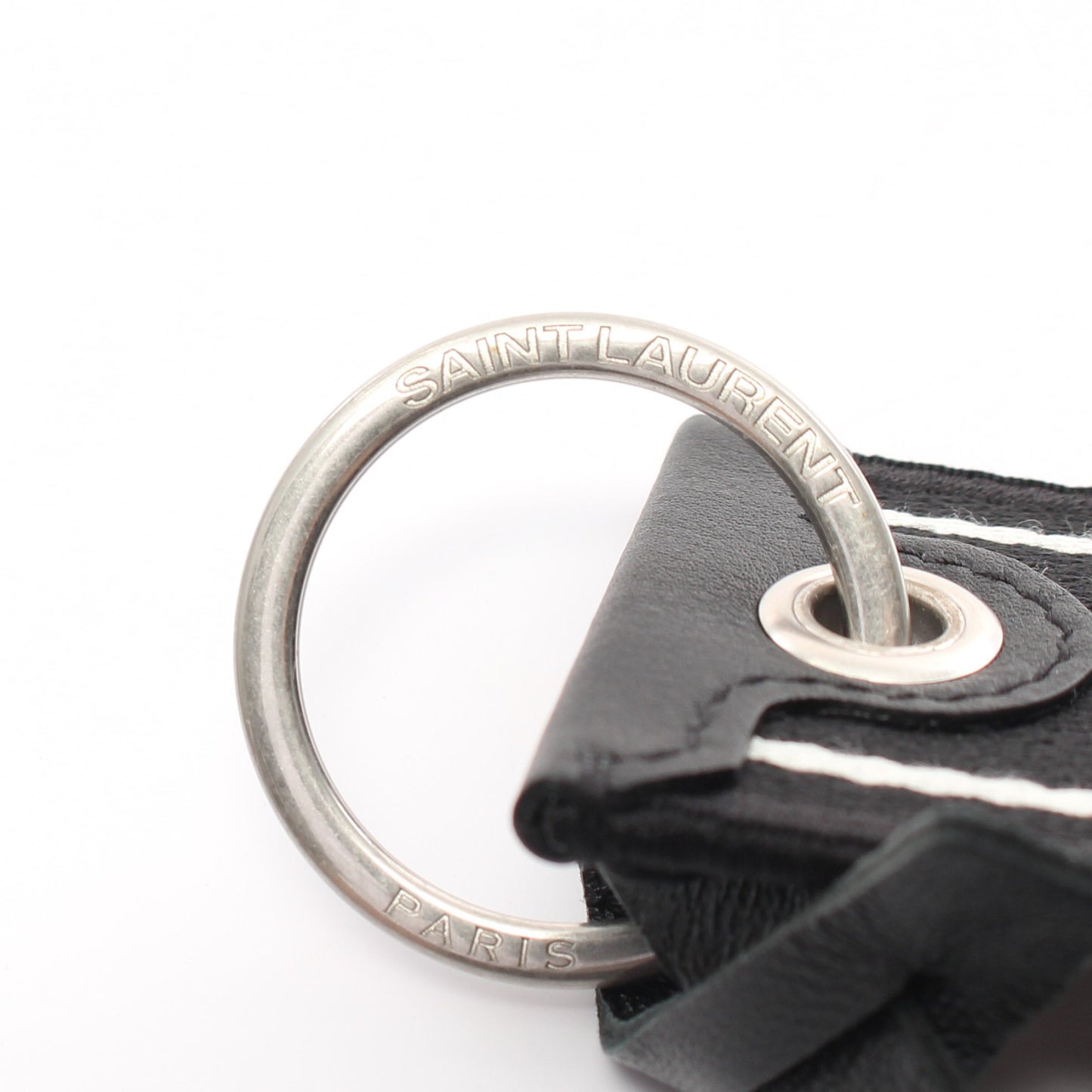 キーホルダー バッグチャーム コットン レザー ブラック ホワイト サンローランパリ 財布・小物 SAINT LAURENT PARIS