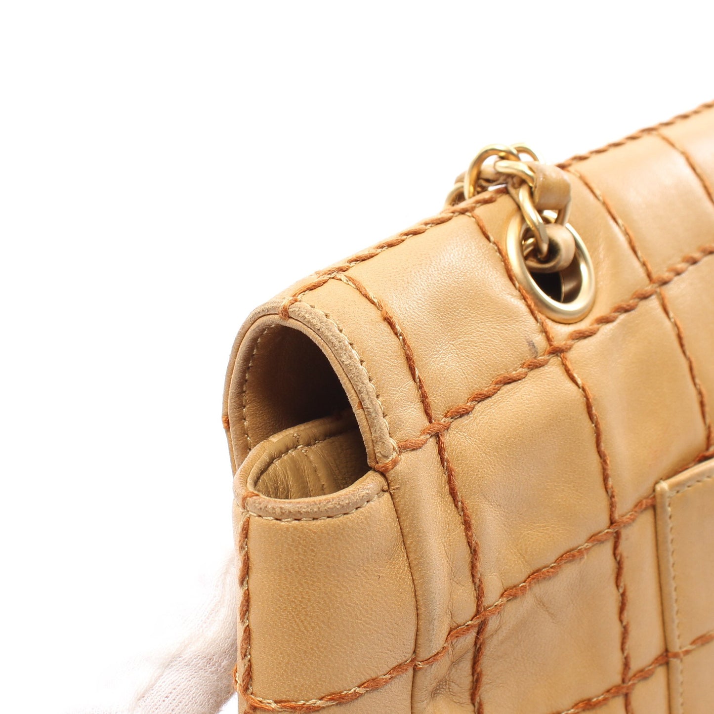 チョコバー チェーンショルダーバッグ レザー イエローブラウン ゴールド金具 シャネル バッグ CHANEL