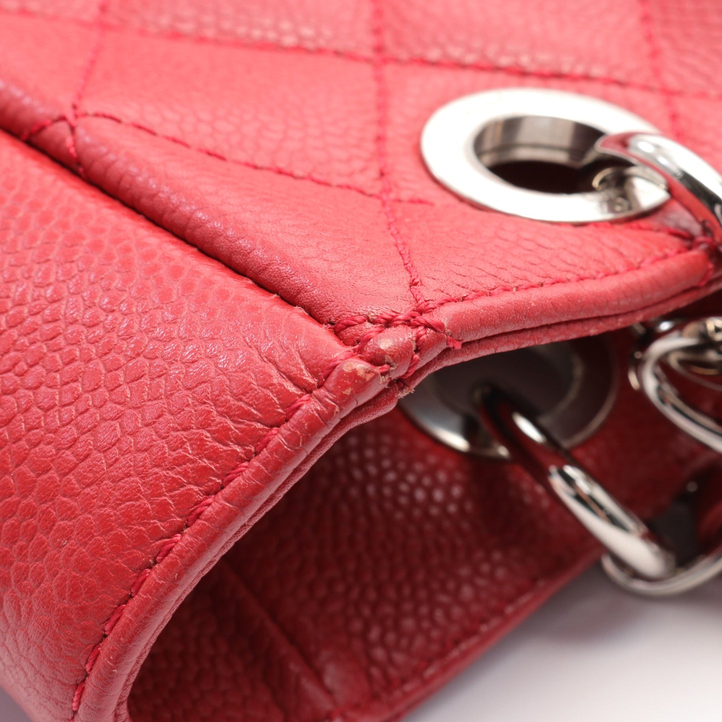 マトラッセ PST チェーンショルダーバッグ チェーントートバッグ キャビアスキン レッド シルバー金具 シャネル バッグ CHANEL