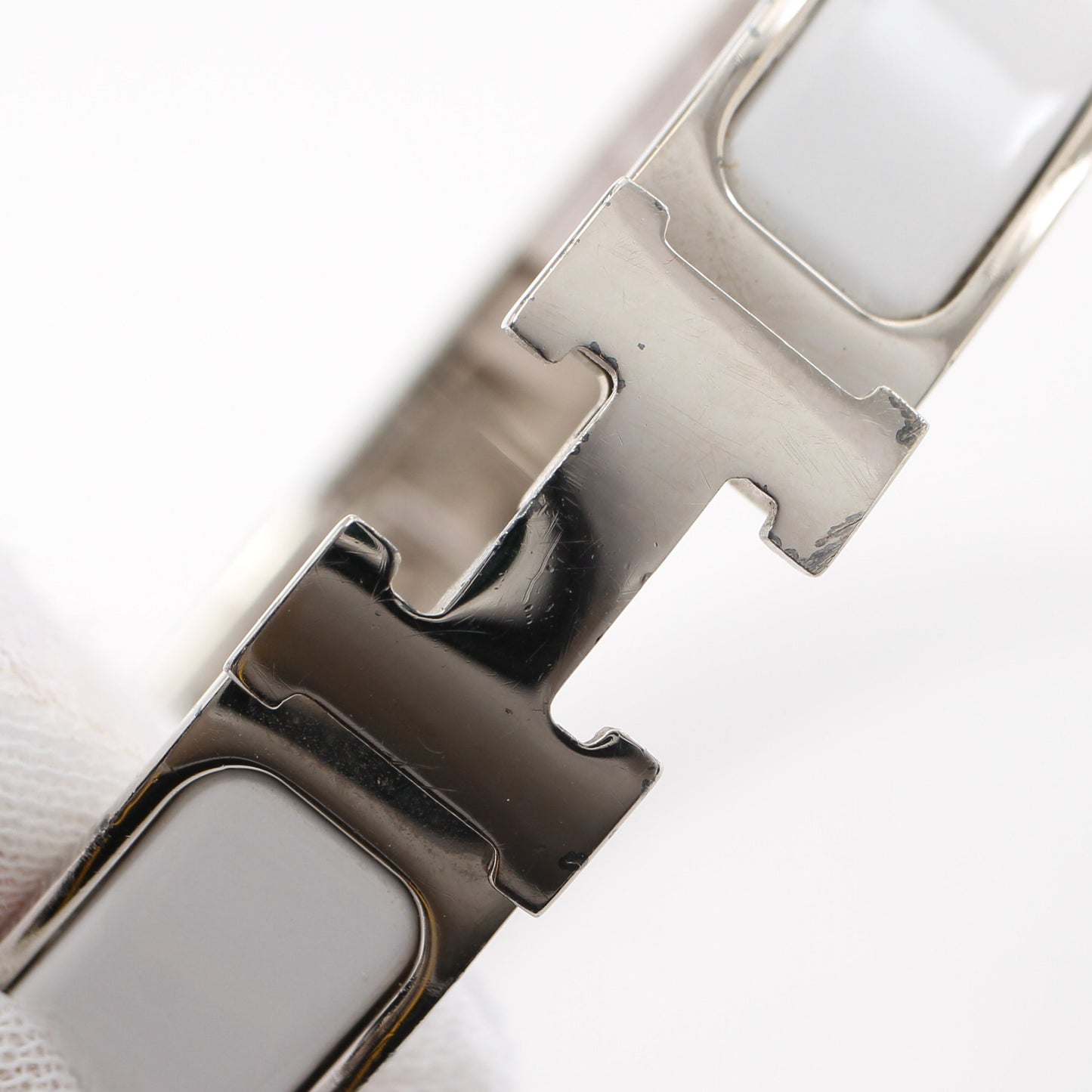 クリッククラックPM バングル エナメル シルバー ホワイト エルメス アクセサリー HERMES