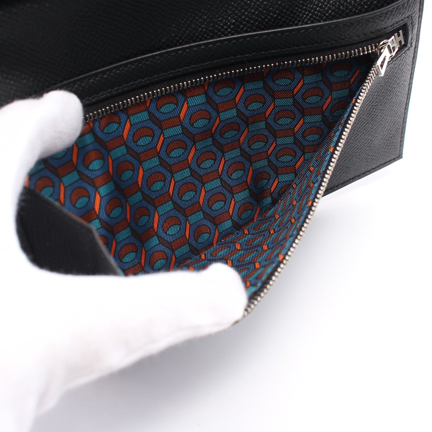 シチズンツイル ロング 二つ折り長財布 ヴォーエプソン ブラック シルバー金具 D刻印 エルメス 財布・小物 HERMES