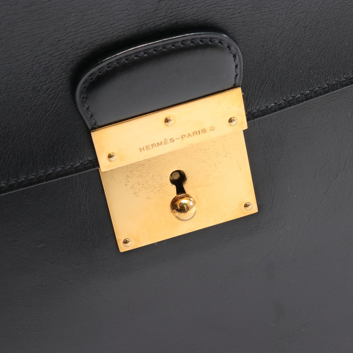 キリウス ブリーフケース ボックスカーフ ブラック ゴールド金具 ○X刻印 エルメス バッグ HERMES