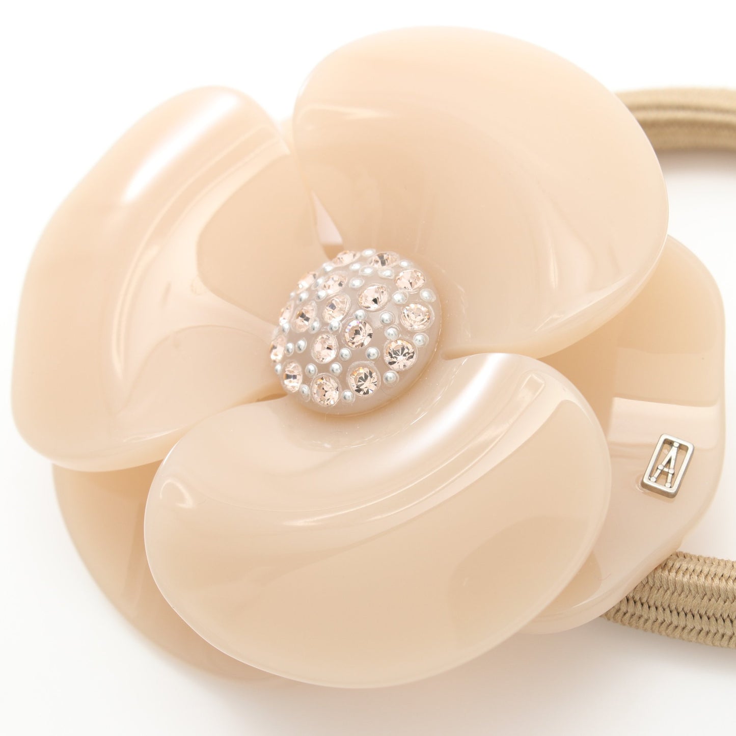 ポニー カメリア ヘアゴム ヘアアクセサリー ラインストーン ピンクベージュ アレクサンドルドゥパリ アクセサリー Alexandre de Paris