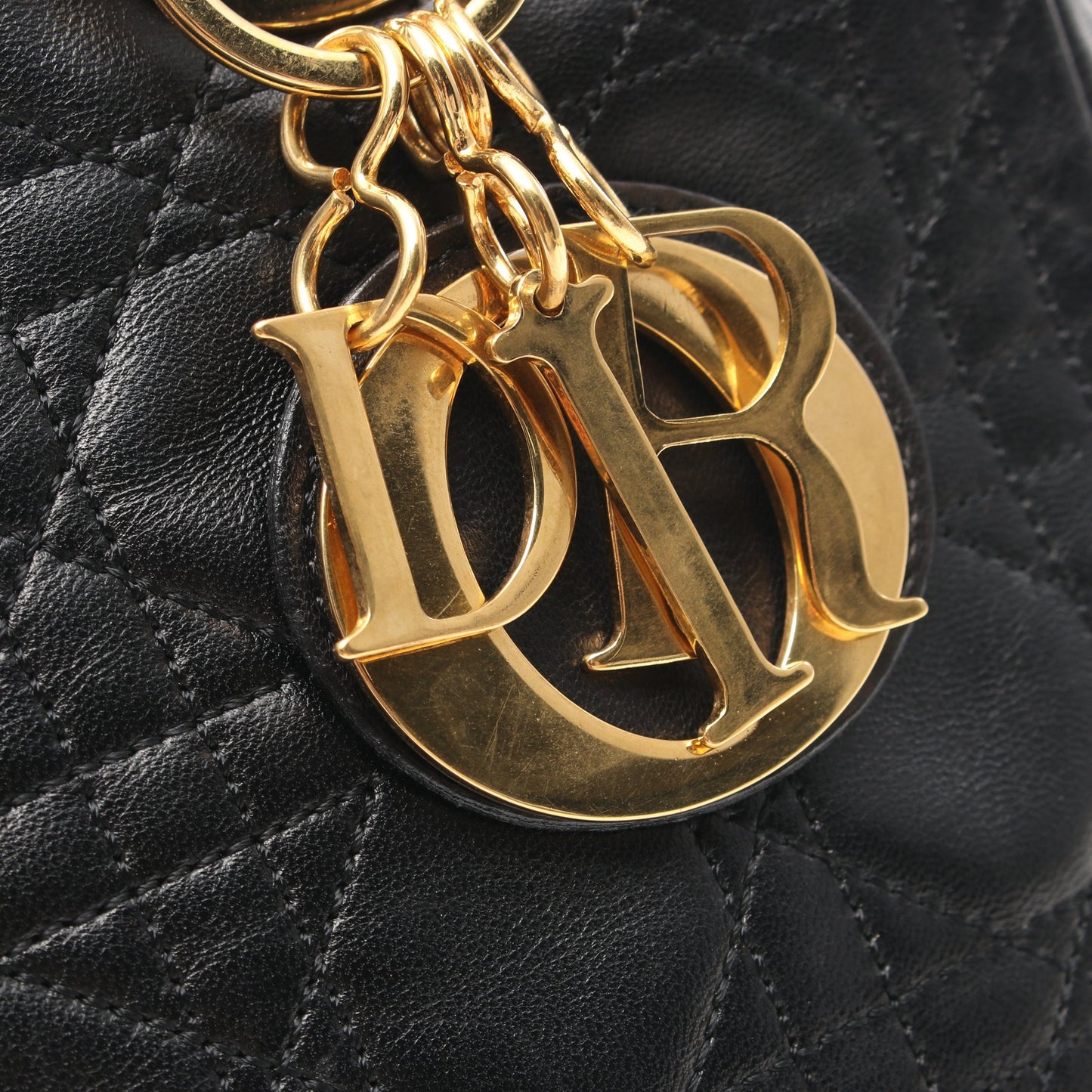 LADY DIOR レディディオール カナージュ ミディアム ハンドバッグ レザー ブラック クリスチャンディオール バッグ Christian Dior