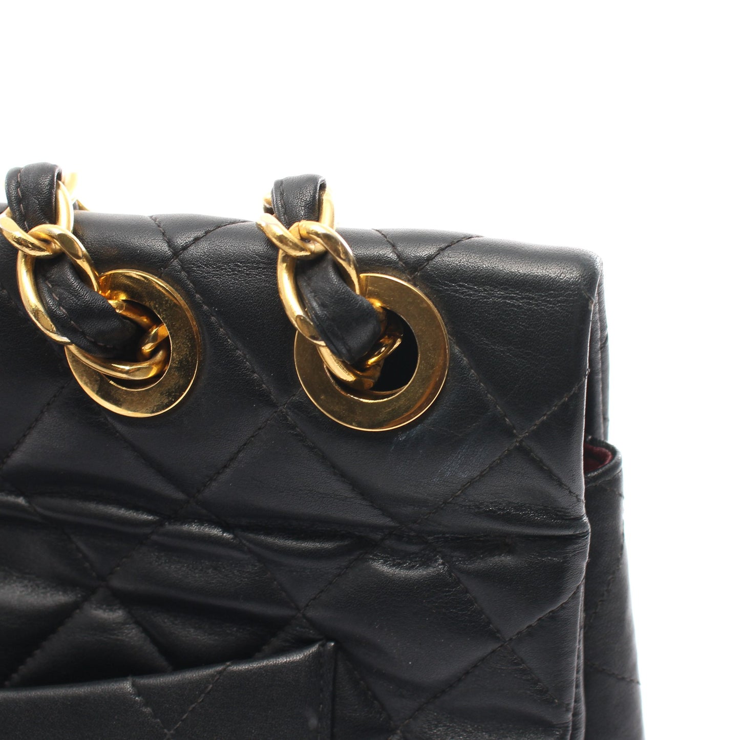 デカマトラッセ34 Wチェーンショルダーバッグ ラムスキン ブラック ゴールド金具 ヴィンテージ シャネル バッグ CHANEL
