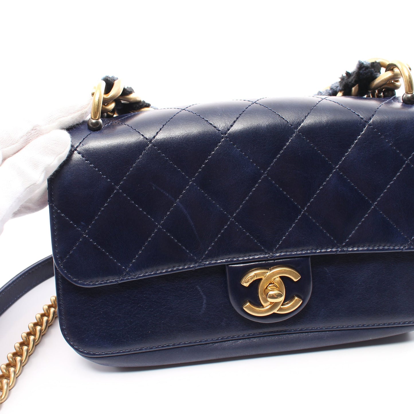 マトラッセ チェーンショルダーバッグ レザー ネイビー ゴールド金具 2WAY シャネル バッグ CHANEL