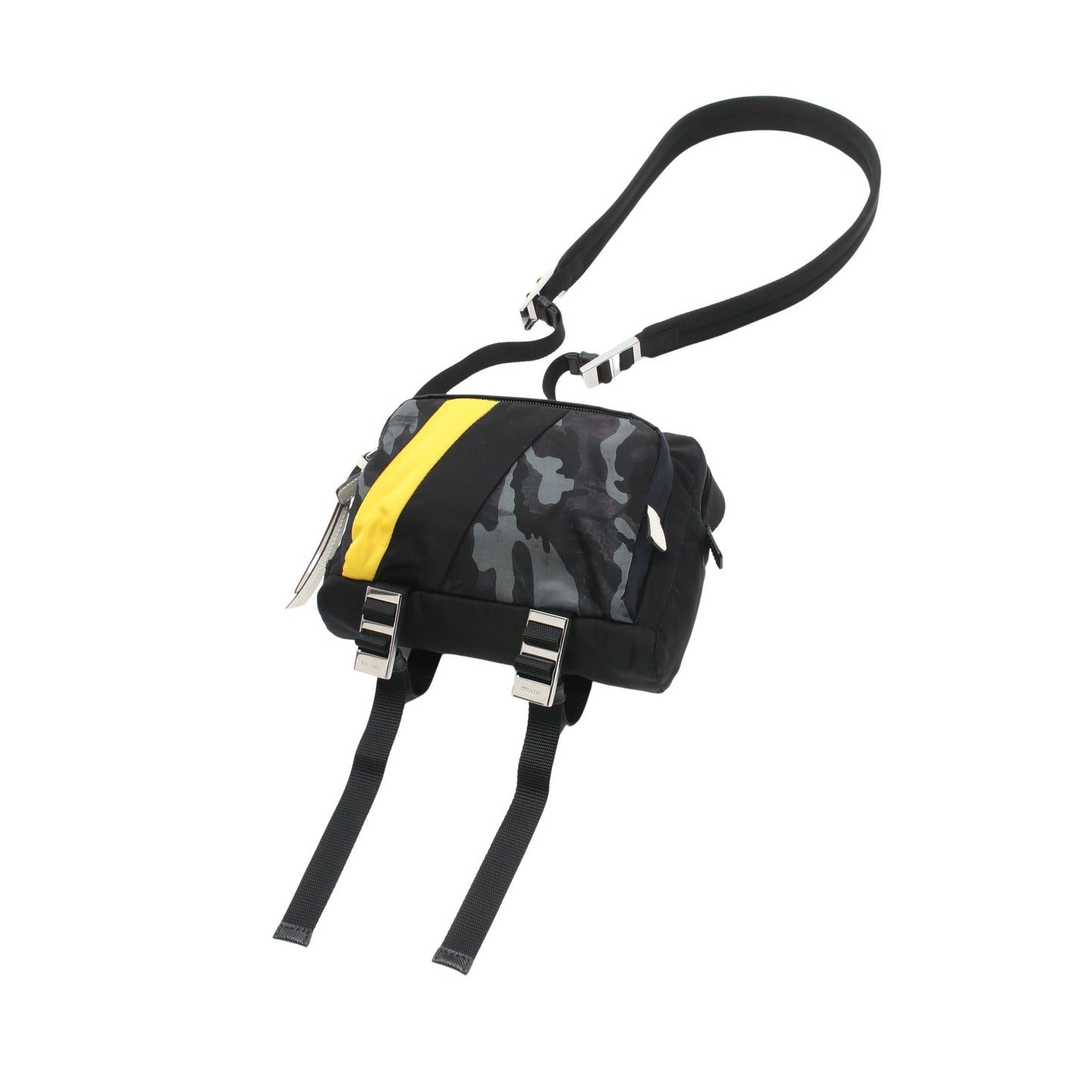 ショルダーバッグ カモフラージュ ナイロン サフィアーノレザー ブラック マルチカラー プラダ バッグ PRADA