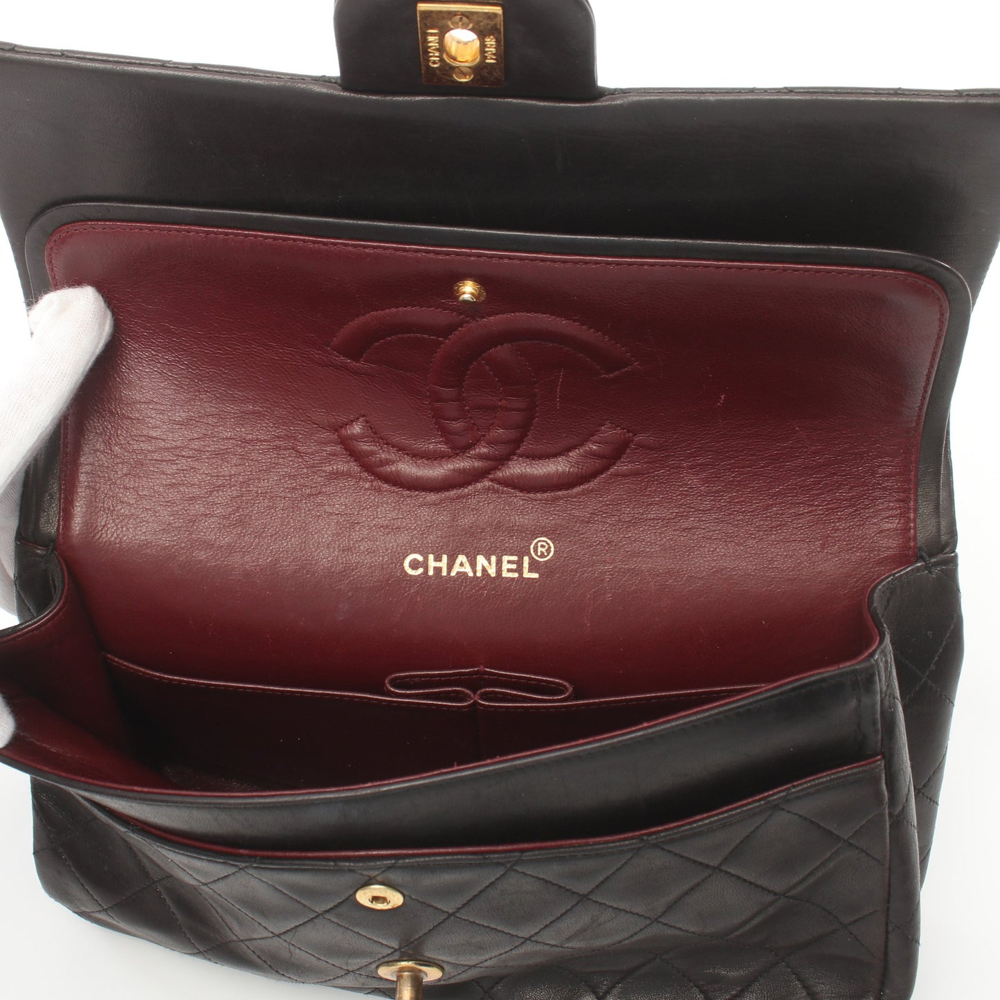 マトラッセ Wフラップ Wチェーンショルダーバッグ ラムスキン ブラック ゴールド金具 シャネル バッグ CHANEL