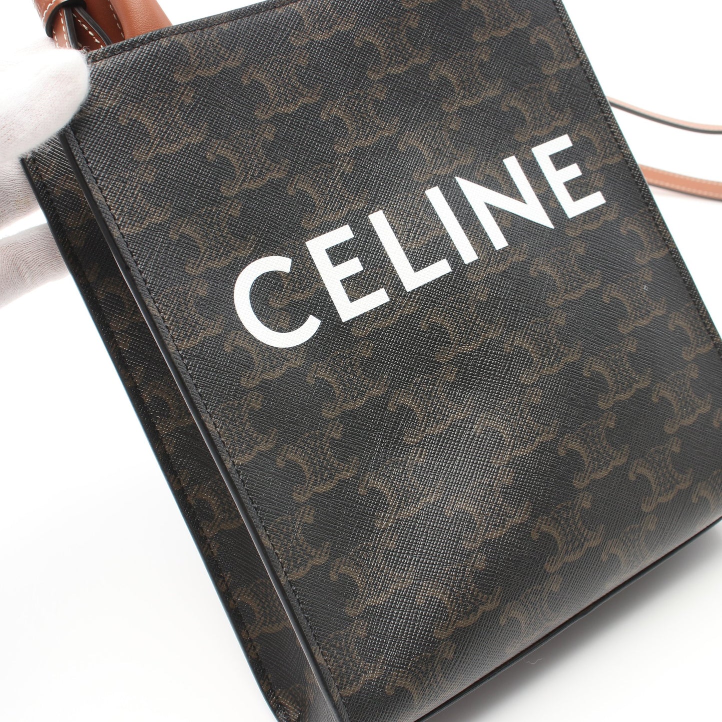 ミニ バーティカルカバ トリオンフ ハンドバッグ PVC レザー ブラック ブラウン 2WAY セリーヌ バッグ CELINE