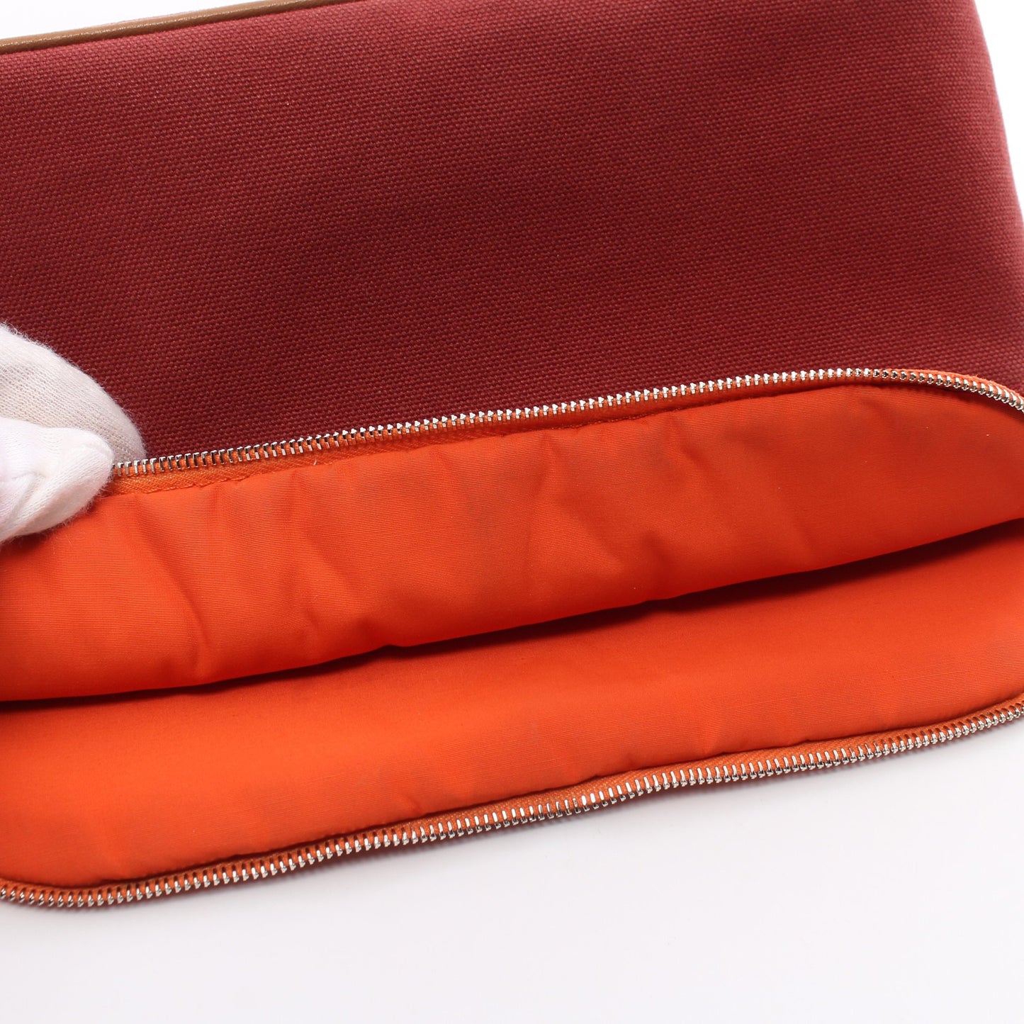 ボリードポーチ MM ポーチ キャンバス レザー レッド オレンジ シルバー金具 エルメス 財布・小物 HERMES