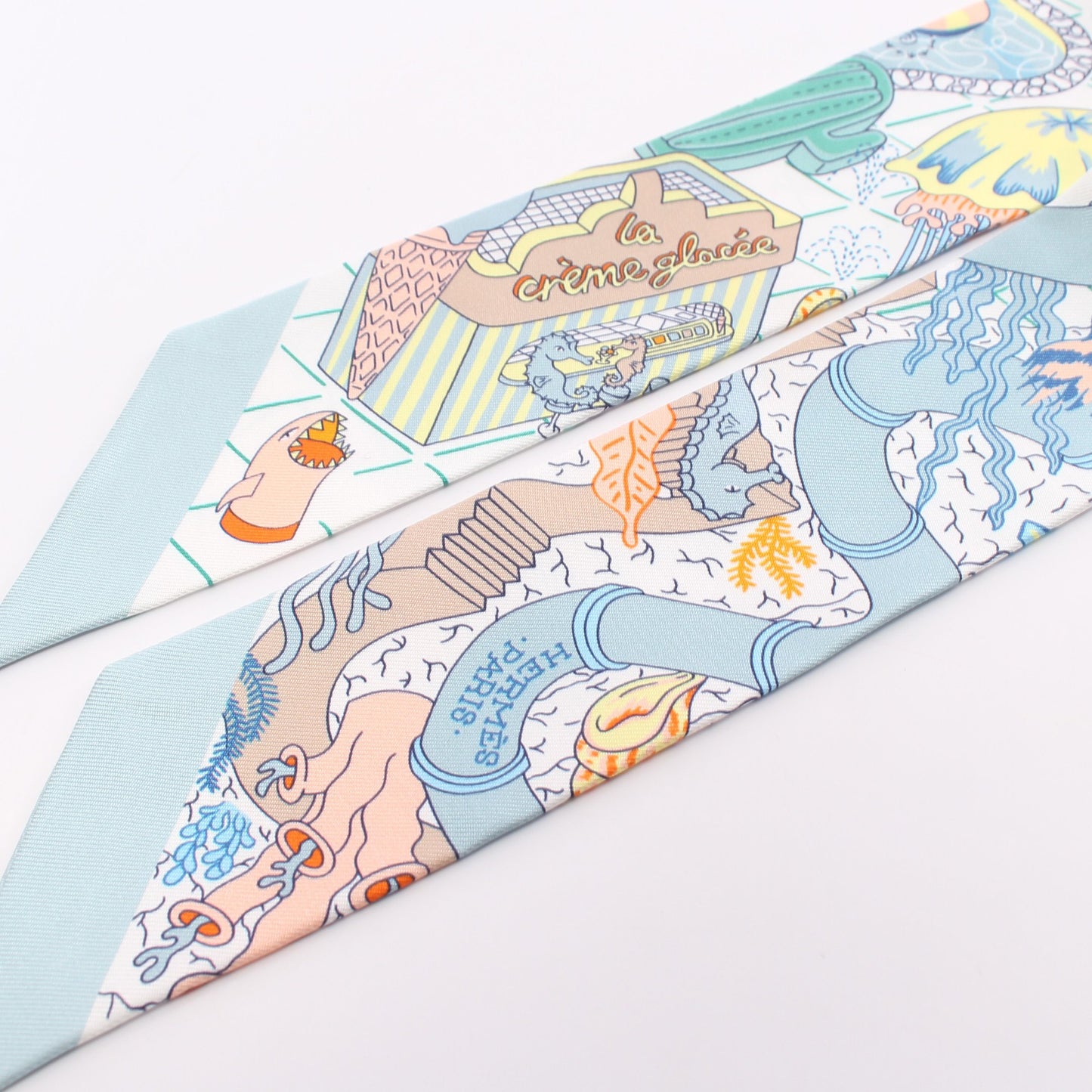 ツイリー Splash Park リボン スカーフ シルク ライトブルー マルチカラー エルメス 財布・小物 HERMES