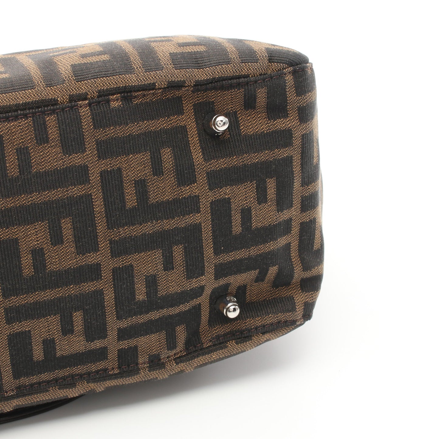 ズッカ ハンドバッグ トートバッグ キャンバス レザー ブラウン ダークブラウン フェンディ バッグ FENDI
