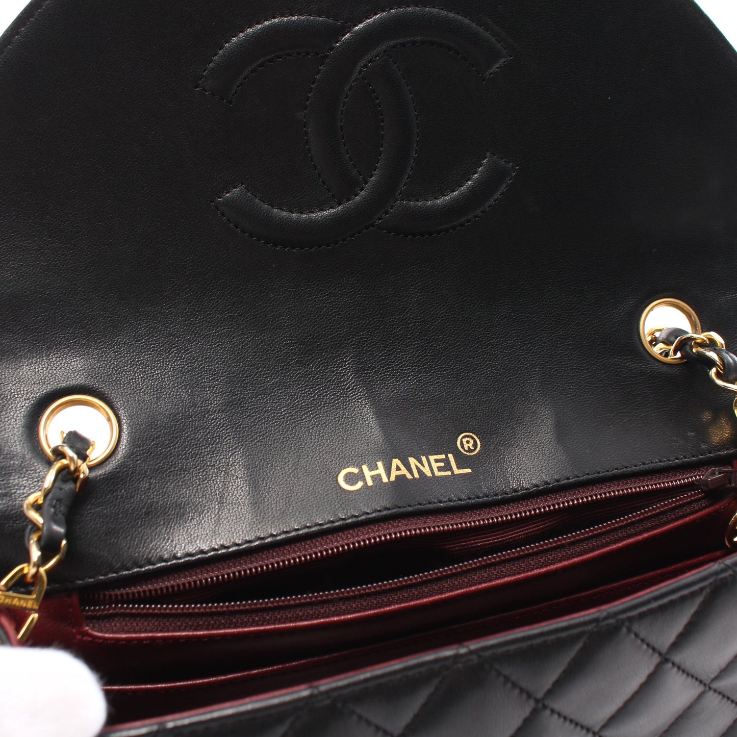 マトラッセ チェーンショルダーバッグ ラムスキン ブラック ゴールド金具 ヴィンテージ シャネル バッグ CHANEL