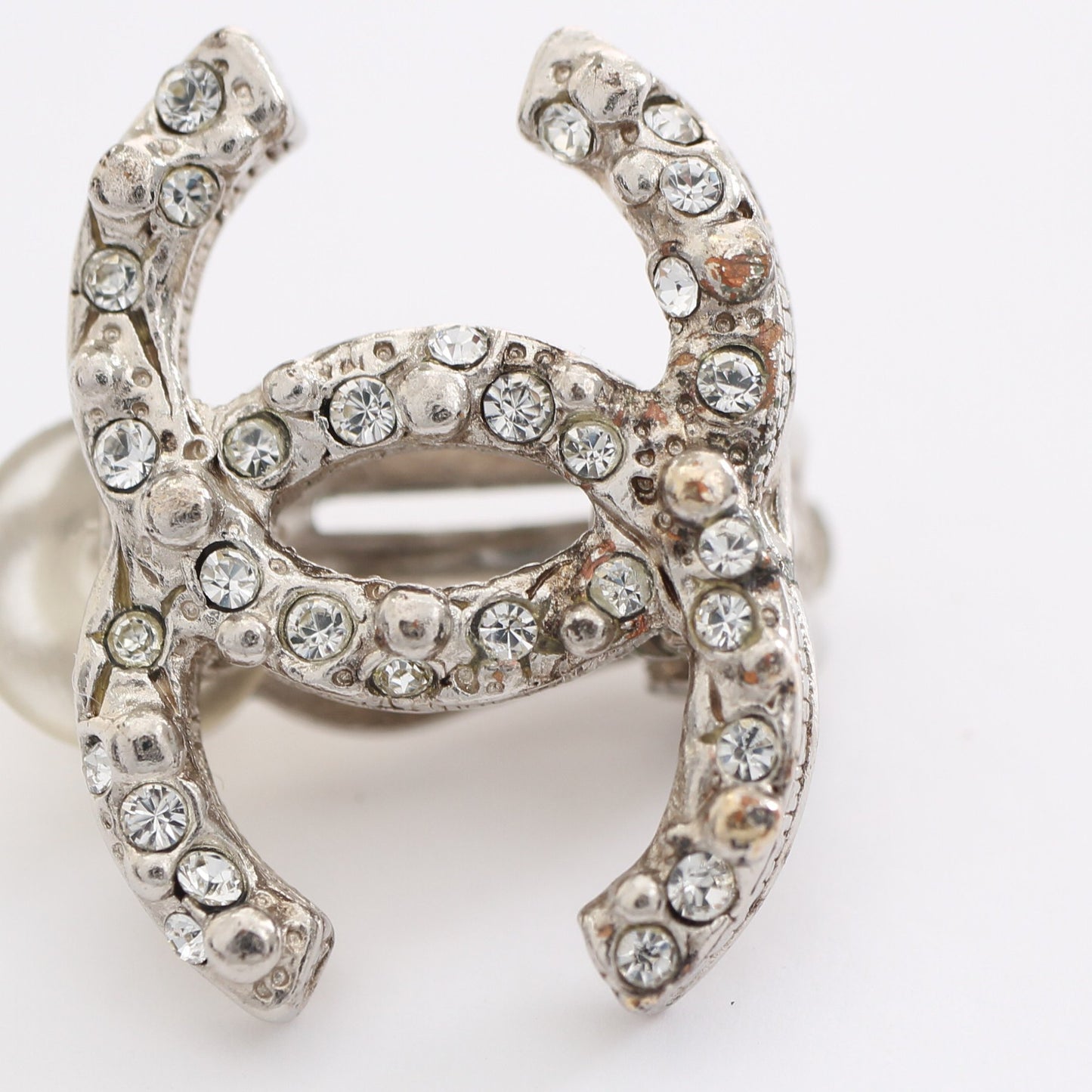 ココマーク イヤリング ラインストーン シルバー クリア A14P シャネル アクセサリー CHANEL