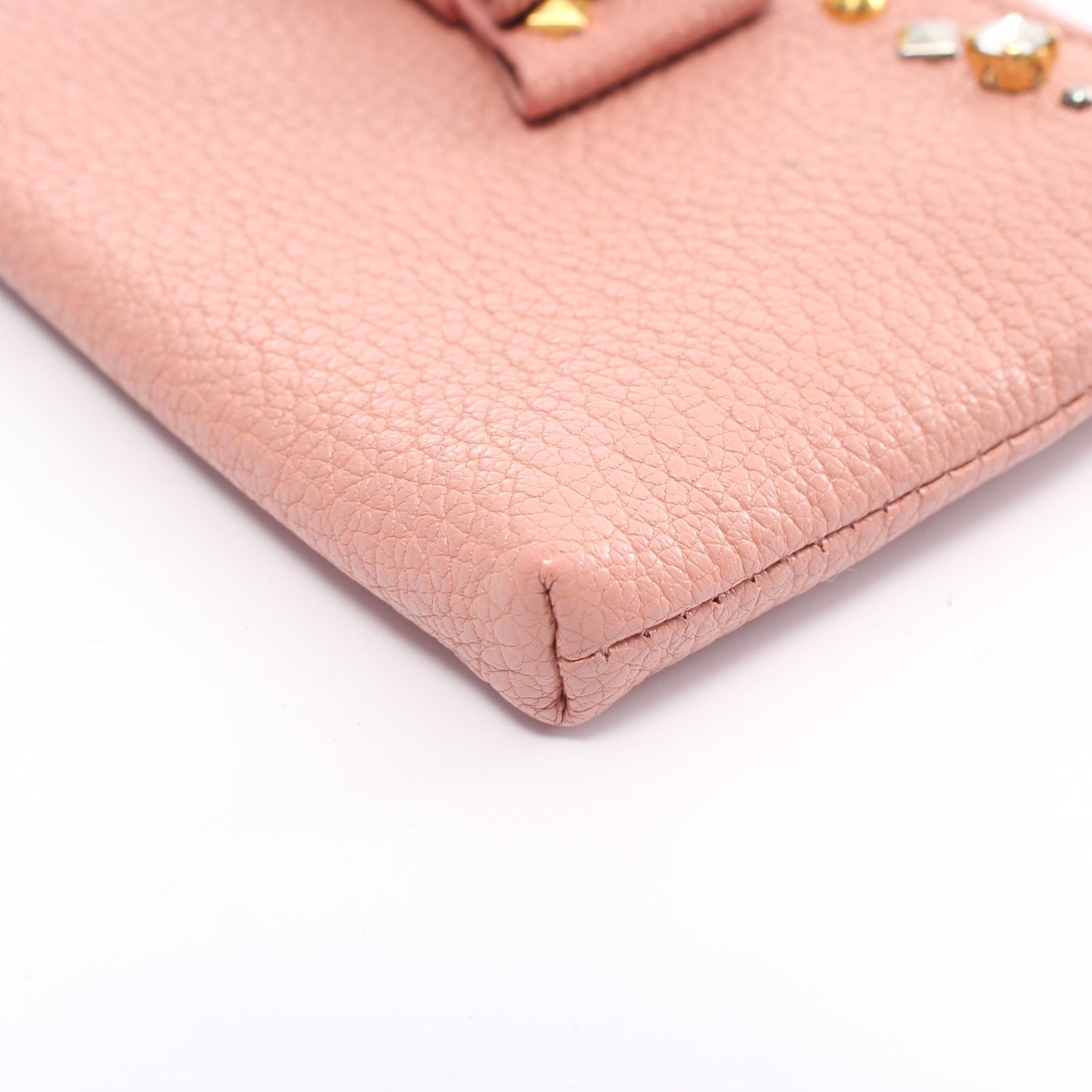 コインケース ビジュー リボン レザー ピンク ミュウミュウ 財布・小物 miu miu