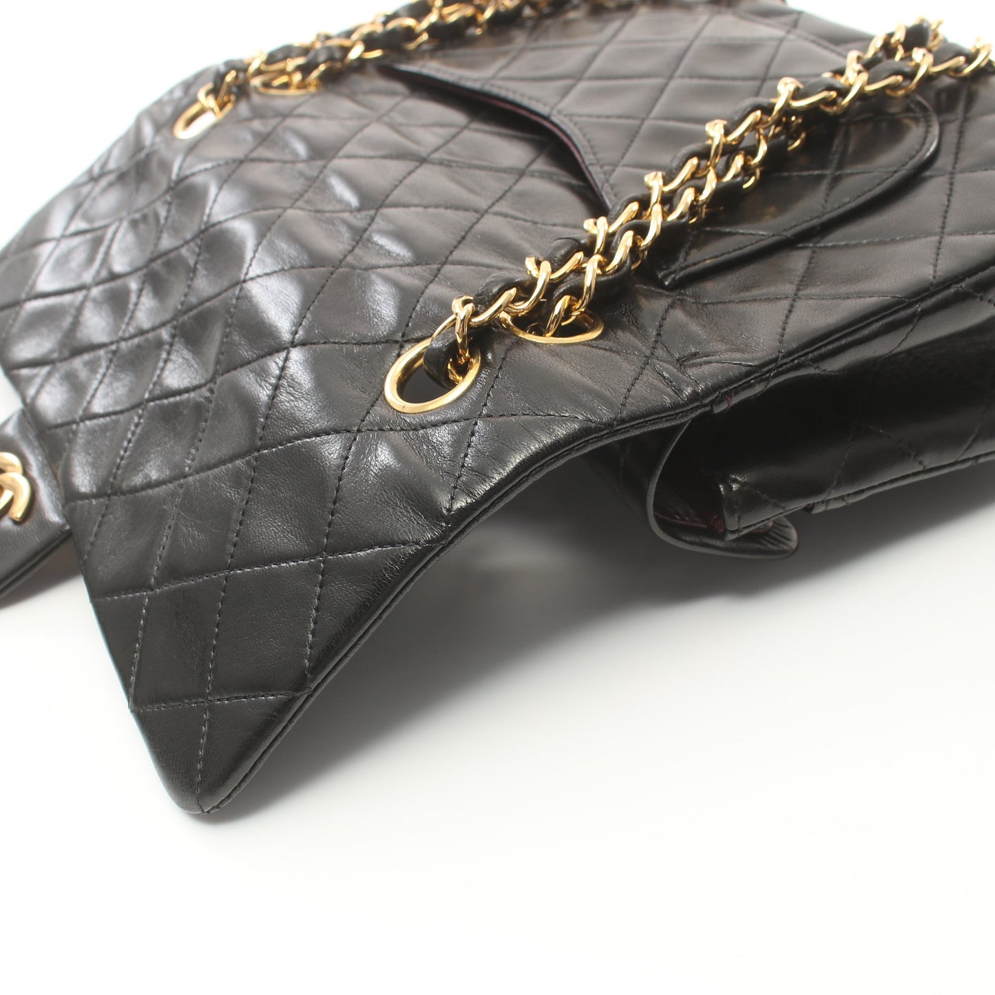 マトラッセ Wフラップ Wチェーンショルダーバッグ レザー ブラック ゴールド金具 シャネル バッグ CHANEL