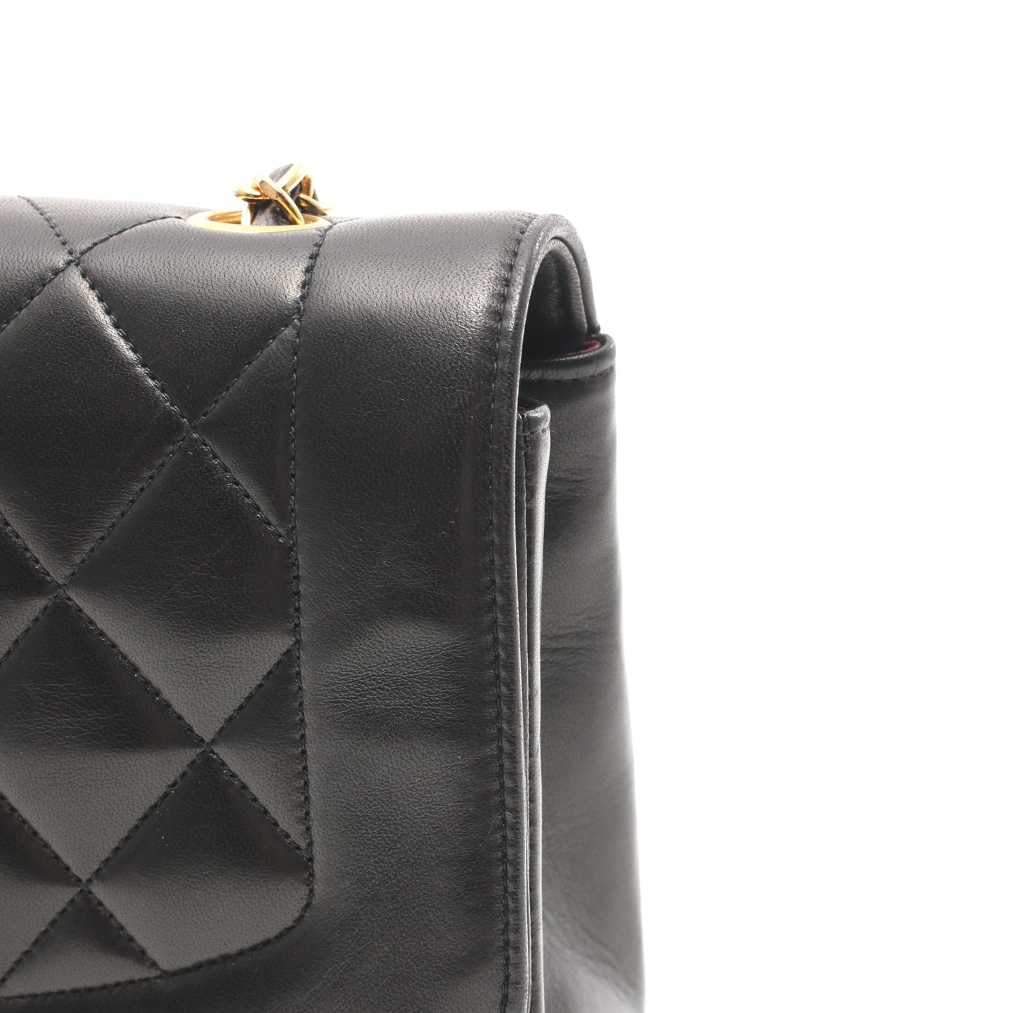 マトラッセ ダイアナフラップ チェーンショルダーバッグ ラムスキン ブラック ゴールド金具 シャネル バッグ CHANEL