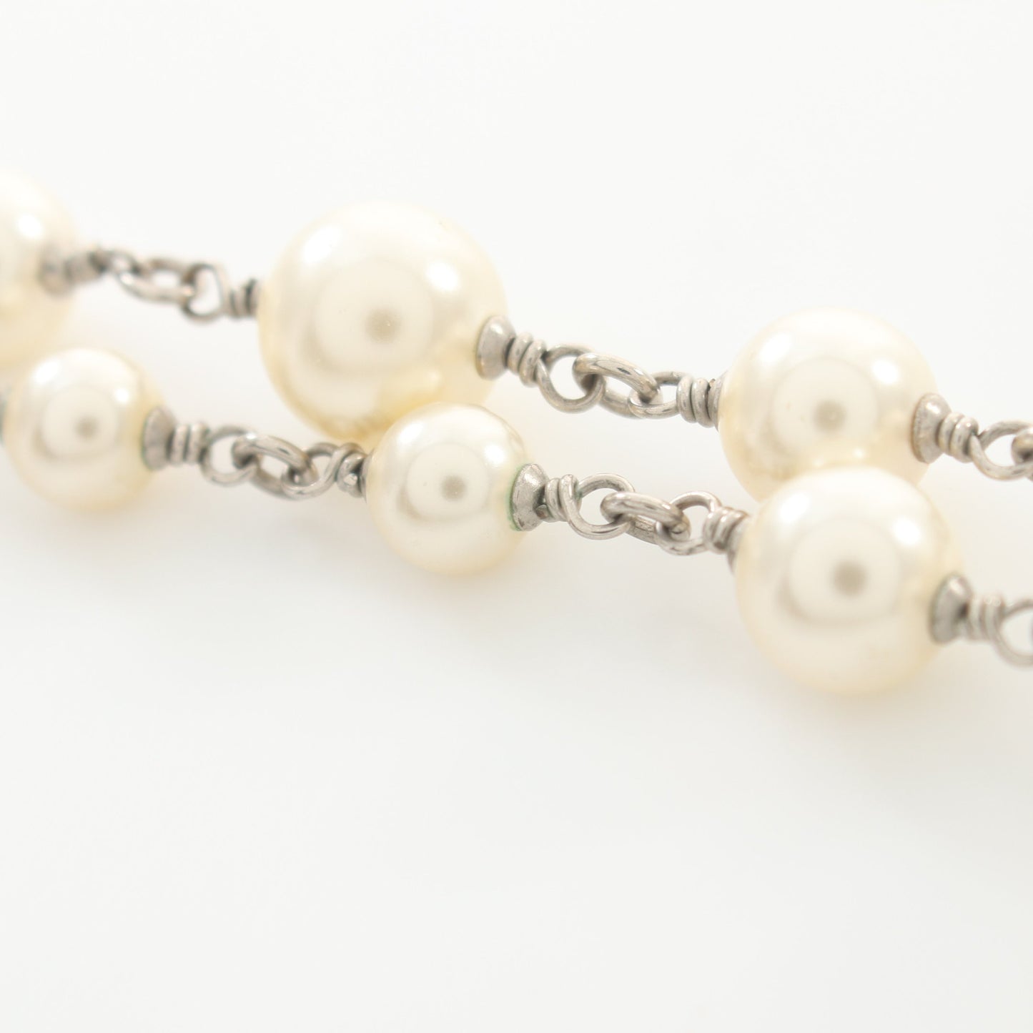 ココマーク ネックレス フェイクパール ラインストーン シルバー オフホワイト クリア A18V シャネル アクセサリー CHANEL