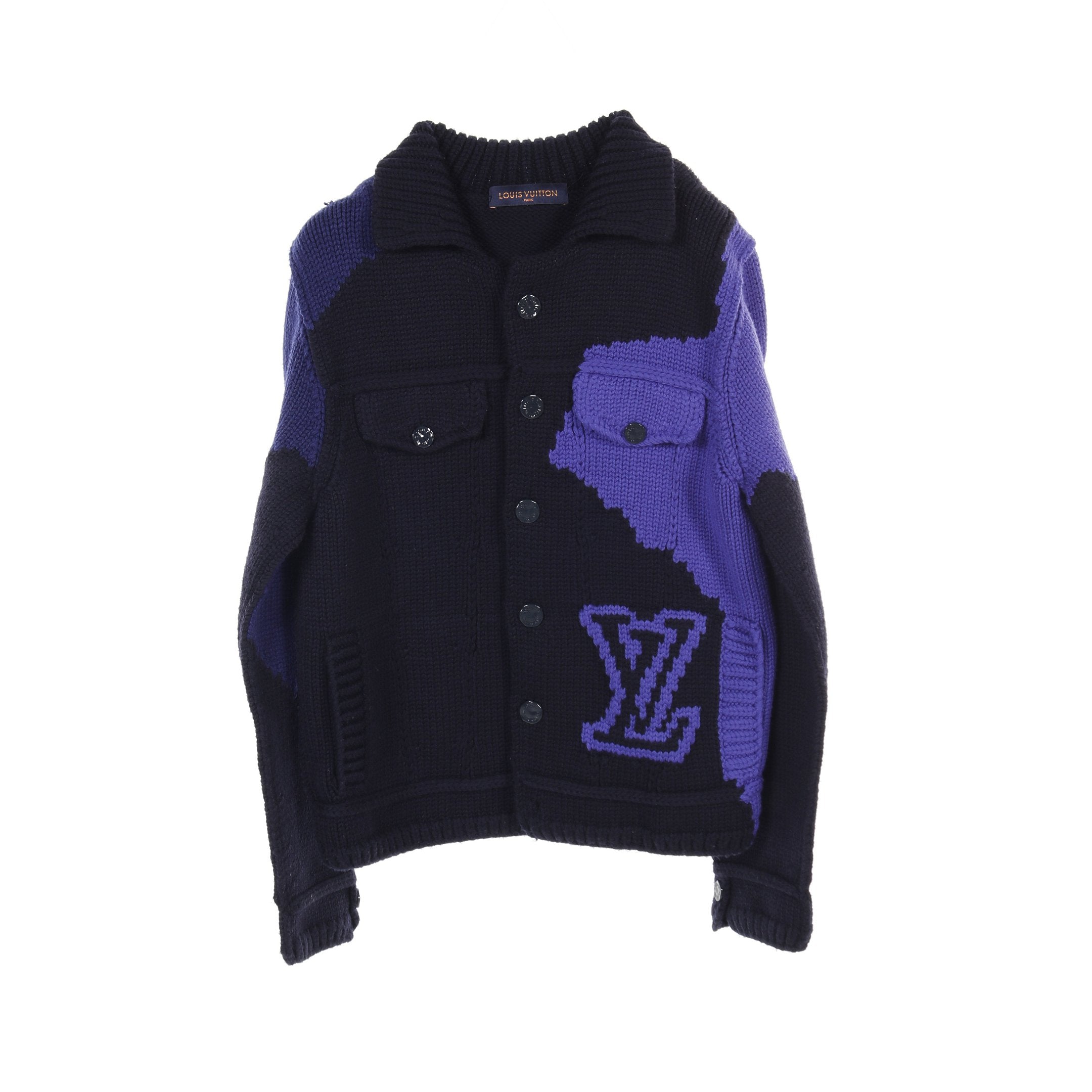 インタルシアボタン ニット ジャケット ウール ダークネイビー ブルー