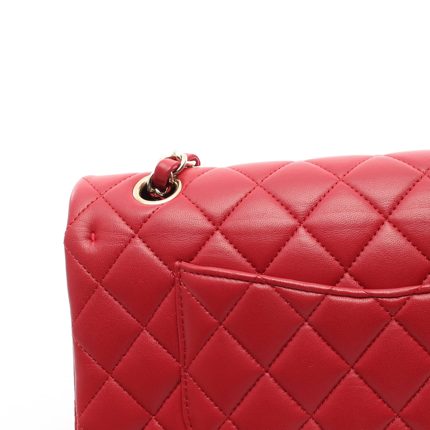 マトラッセ Wフラップ Wチェーンショルダーバッグ ラムスキン レッド ゴールド金具 シャネル バッグ CHANEL
