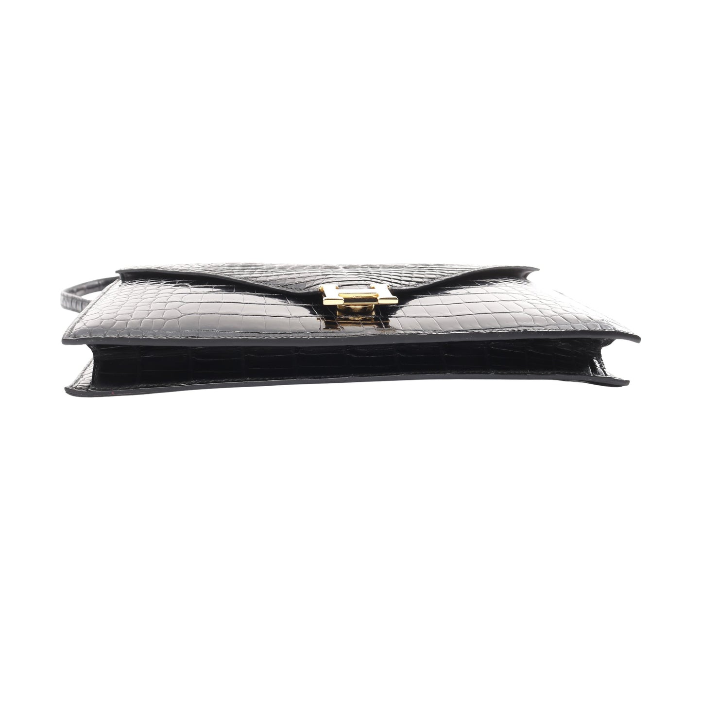 リディ ショルダーバッグ クロコダイル ポロサスリセ ブラック ゴールド金具 ヴィンテージ ○P刻印 エルメス バッグ HERMES