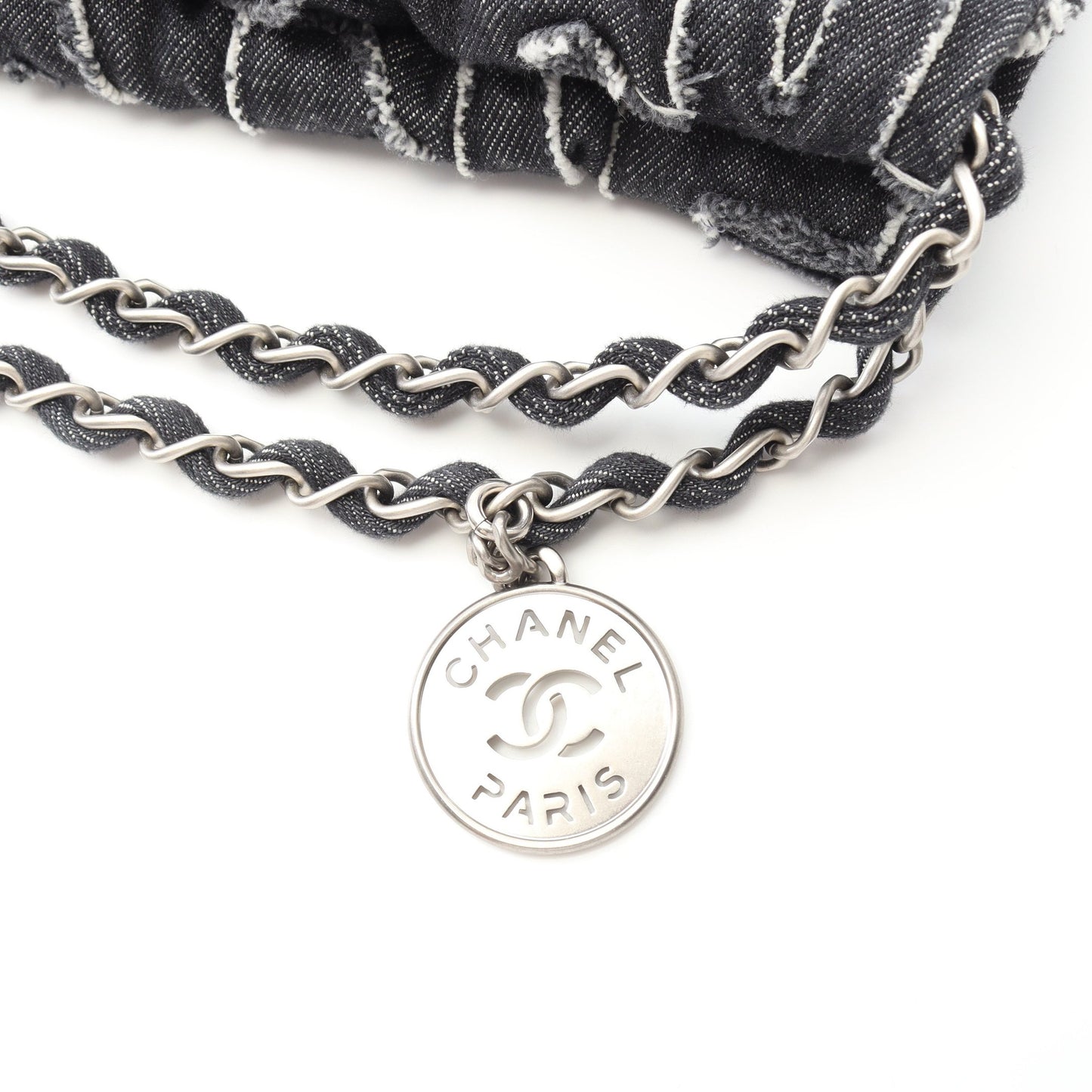シャネル22 チェーンショルダーバッグ チェーントートバッグ デニム ブラック シルバー金具 シャネル バッグ CHANEL