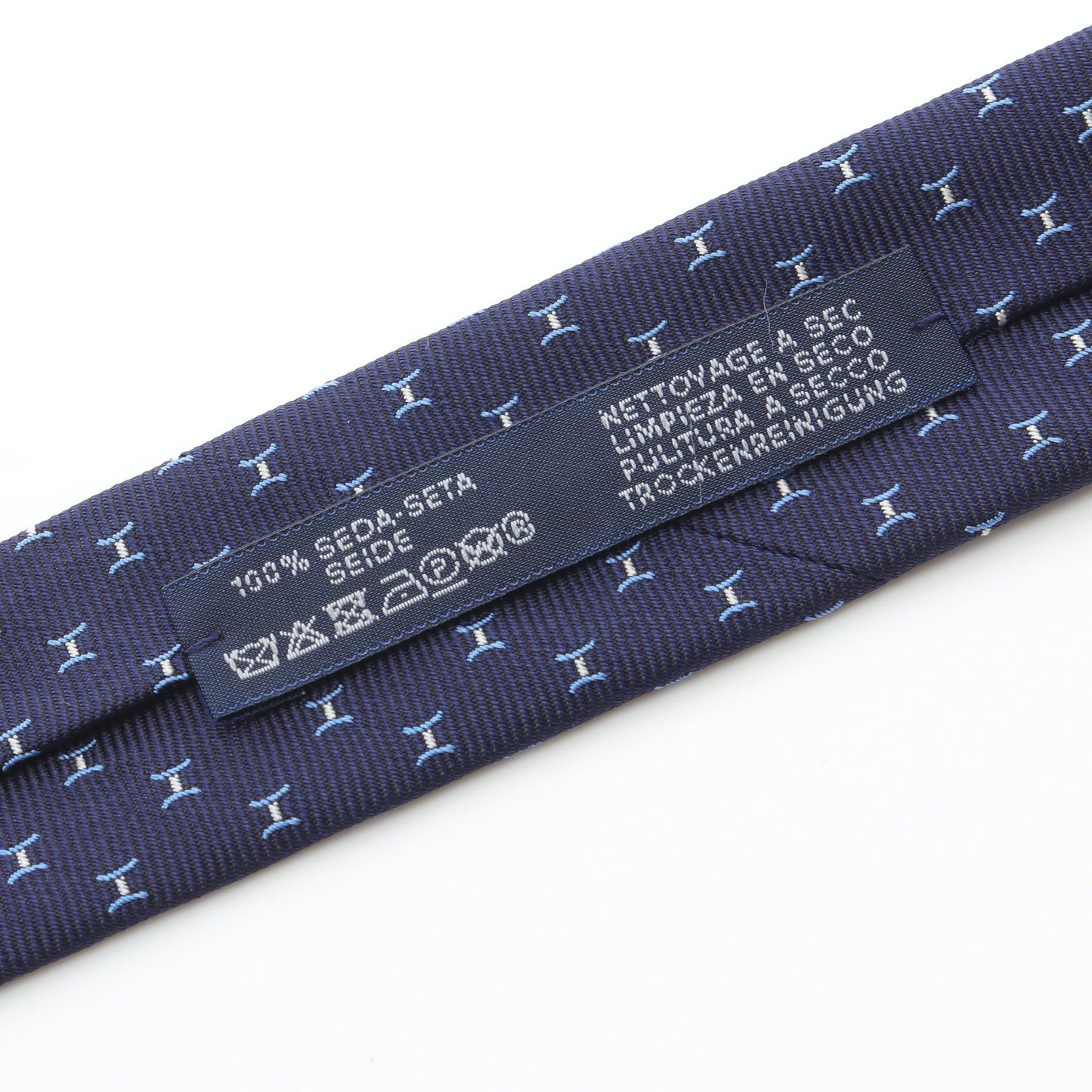 Fine H tie ネクタイ シルク ダークネイビー ライトブルー エルメス 財布・小物 HERMES