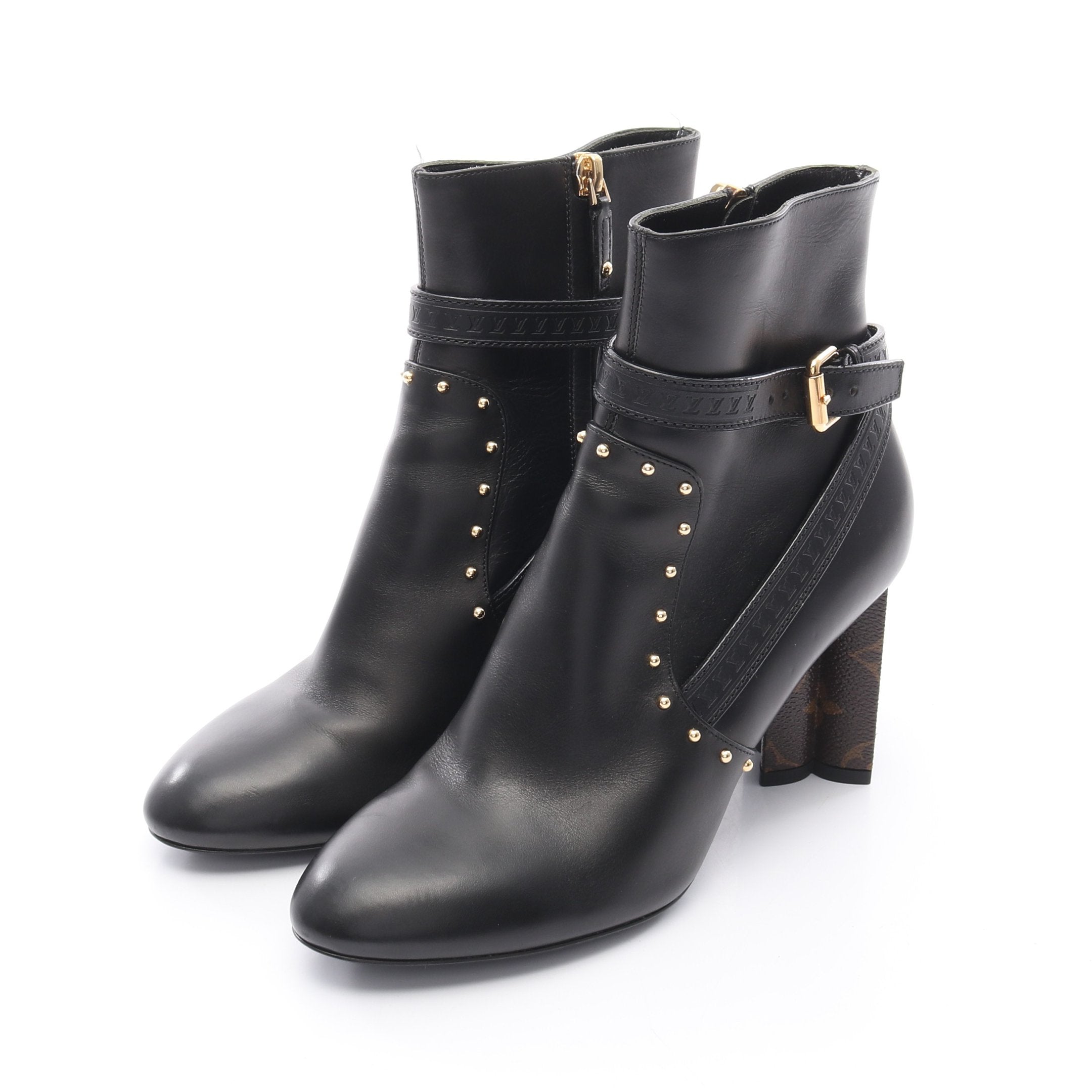 シルエットライン フラワーヒール モノグラム アンクル ブーツ レザー シルエットライン フラワーヒール モノグラム アンクル ブーツ レザー