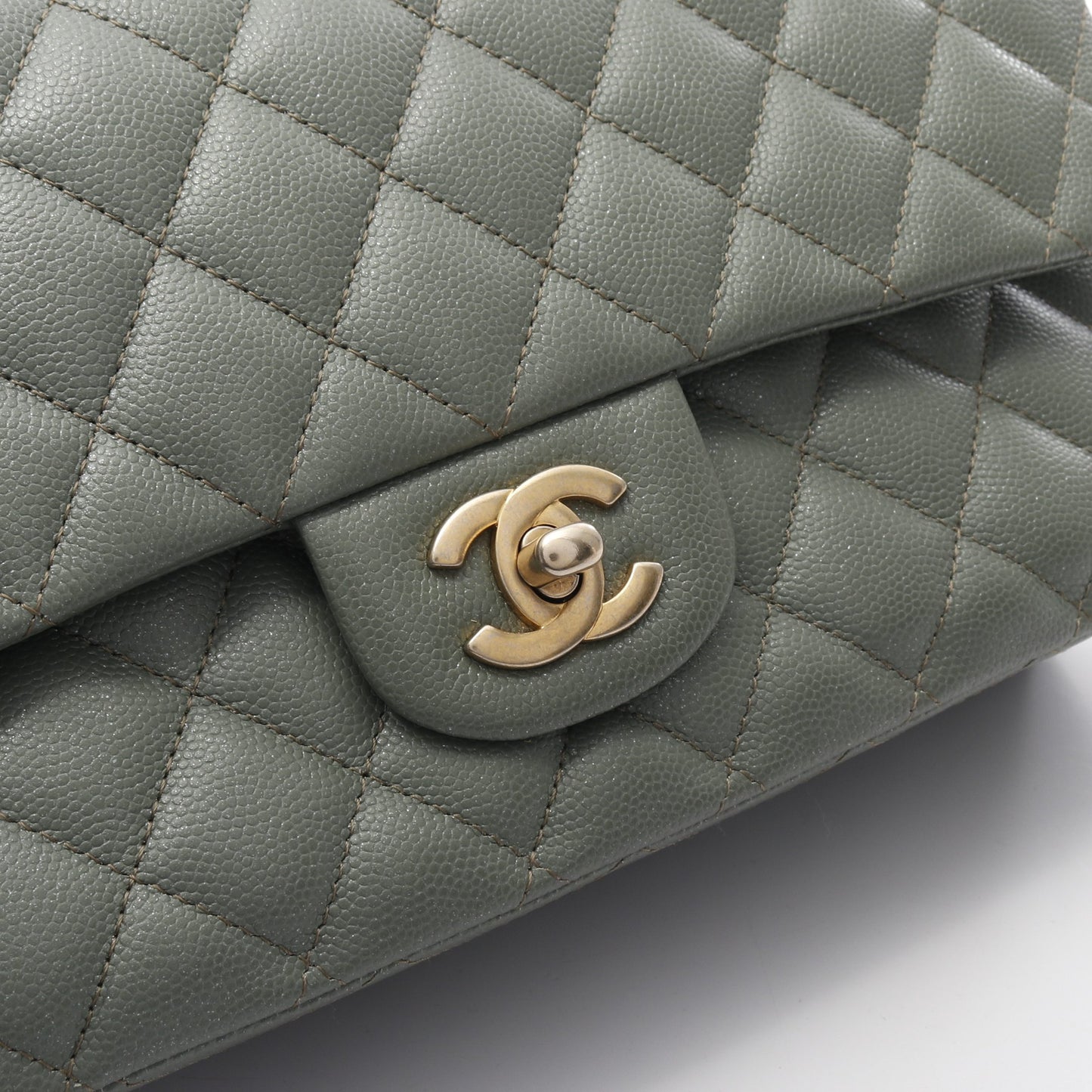 マトラッセ Wフラップ Wチェーンショルダーバッグ キャビアスキン ライトグリーン ゴールド金具 シャネル バッグ CHANEL