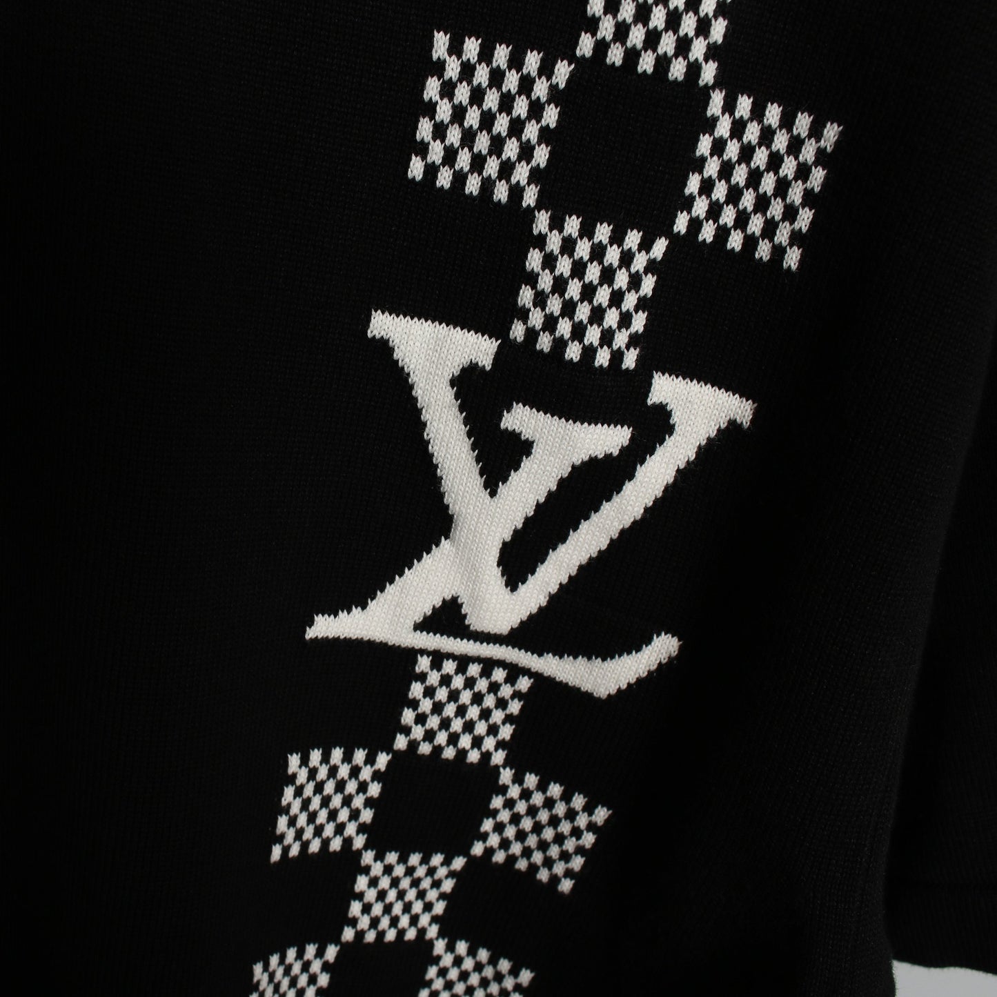 ダミエストライプ ジャガード ニット Tシャツ クルーネック 半袖 コットン ブラック ホワイト ルイヴィトン トップス LOUIS VUITTON