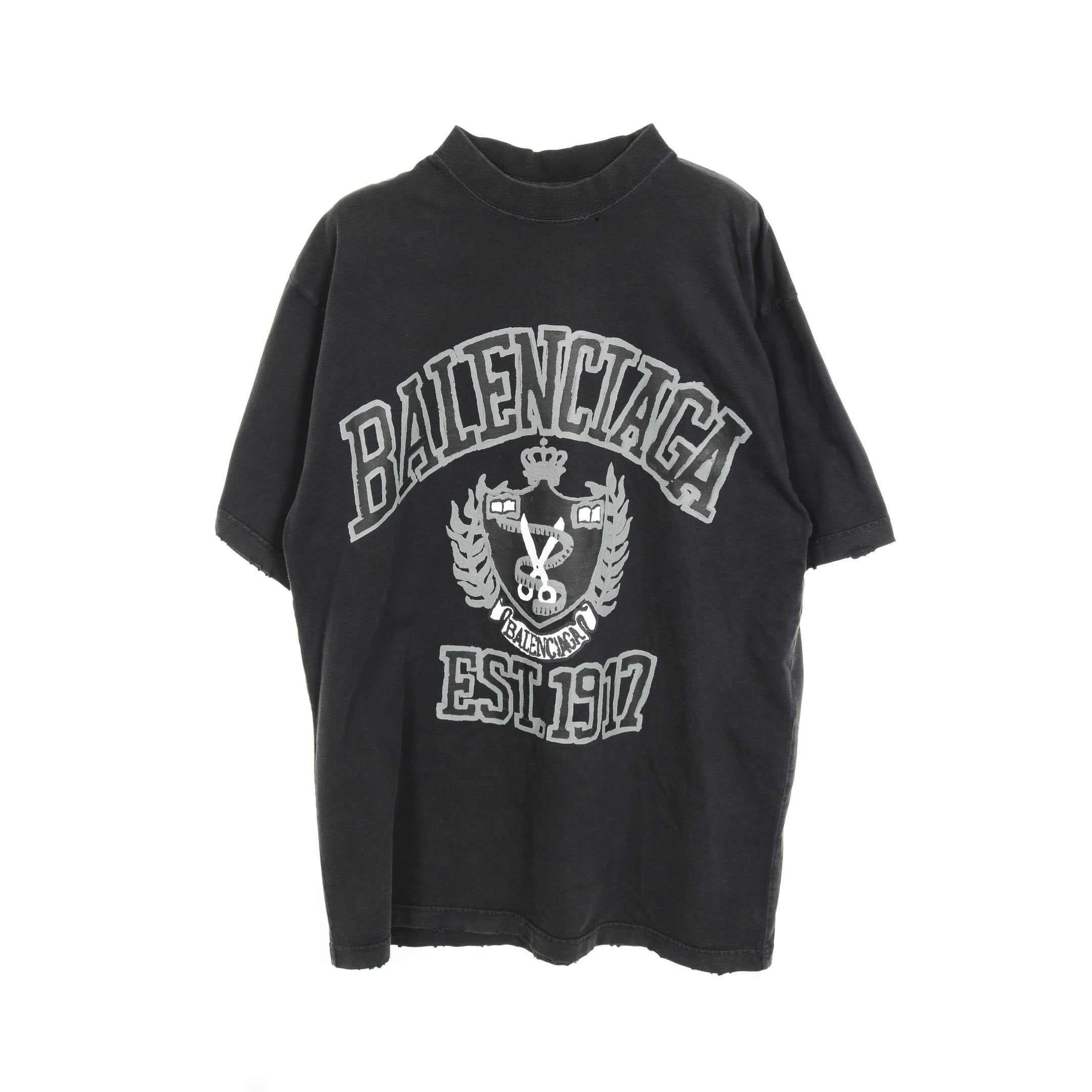 カレッジロゴ Tシャツ クルーネック 半袖 コットン ブラック グレー