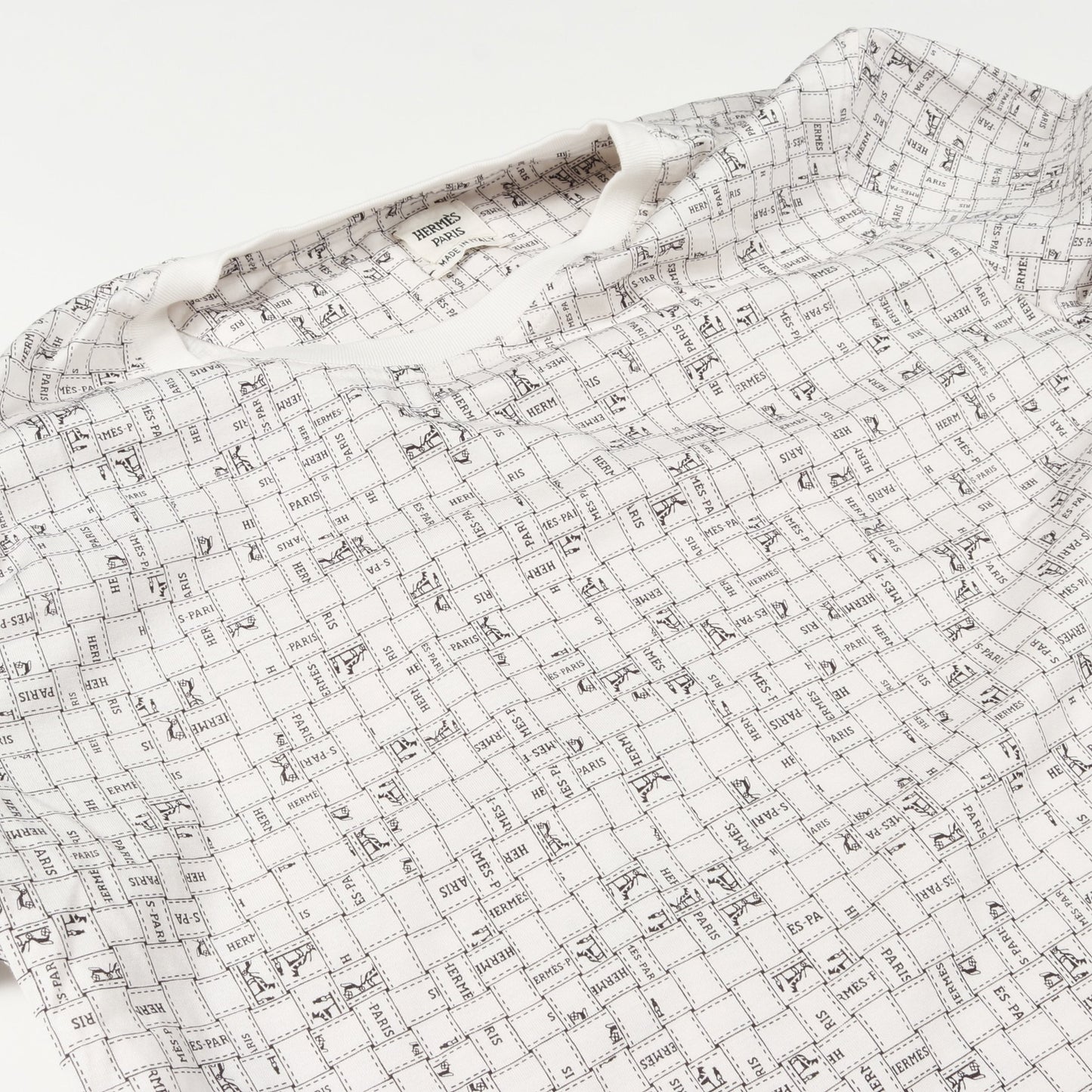 ボルデュックチェック Bolduc au Carre Tシャツ クルーネック コットン ホワイト エルメス トップス HERMES