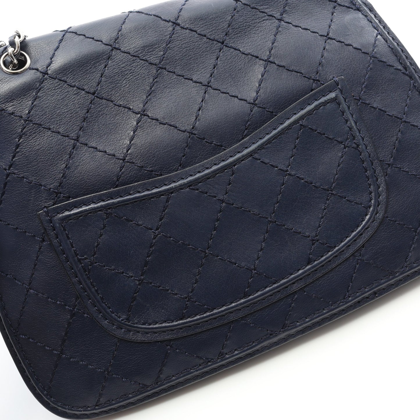 ワイルドステッチ チェーンショルダーバッグ レザー ネイビー シルバー金具 シャネル バッグ CHANEL