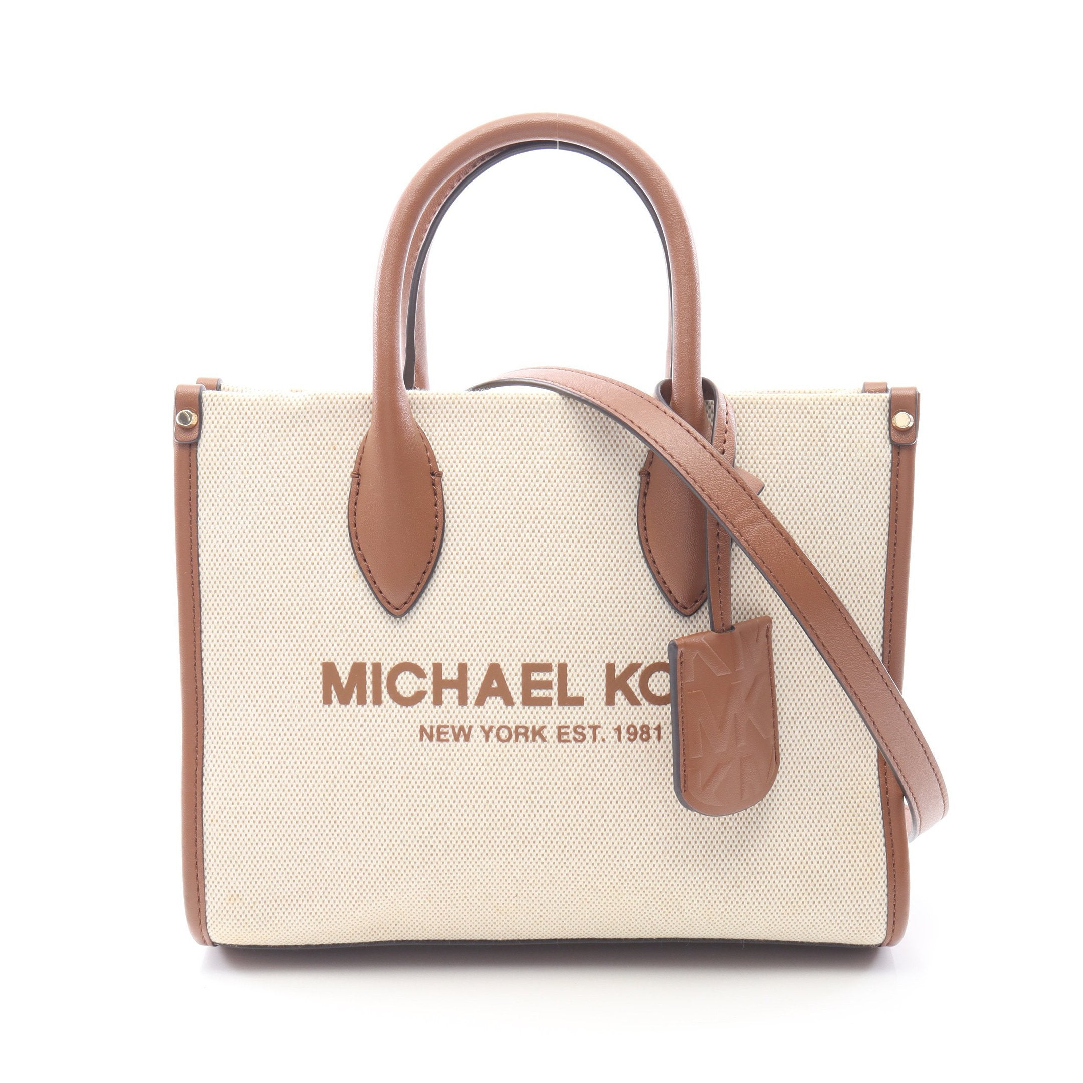 ★美品★ MICHAEL KORS 2WAY キャンバス×レザー ハンドバック ハンドバッグ キャンバス レザー アイボリー ブラウン 2WAY マイケル