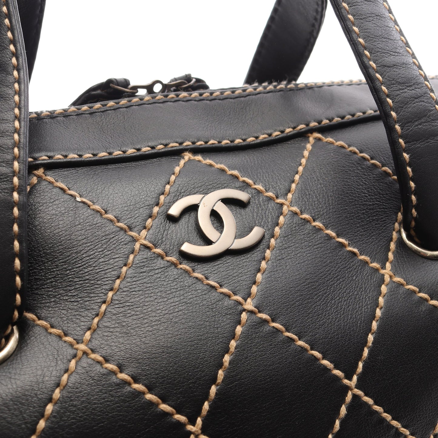 ワイルドステッチ ハンドバッグ ミニボストンバッグ レザー ブラック ゴールド金具 シャネル バッグ CHANEL