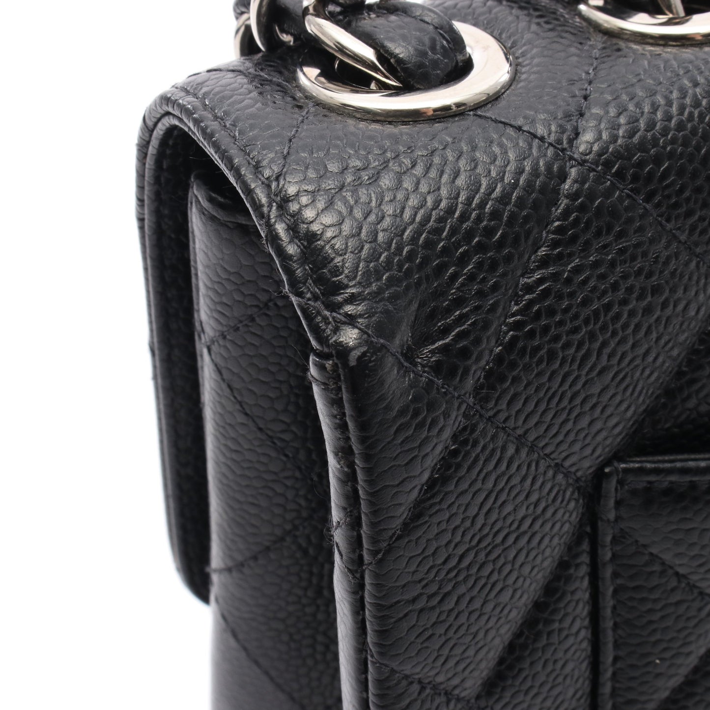 マトラッセ30 シングルフラップ Wチェーンショルダーバッグ キャビアスキン ブラック シルバー金具 シャネル バッグ CHANEL