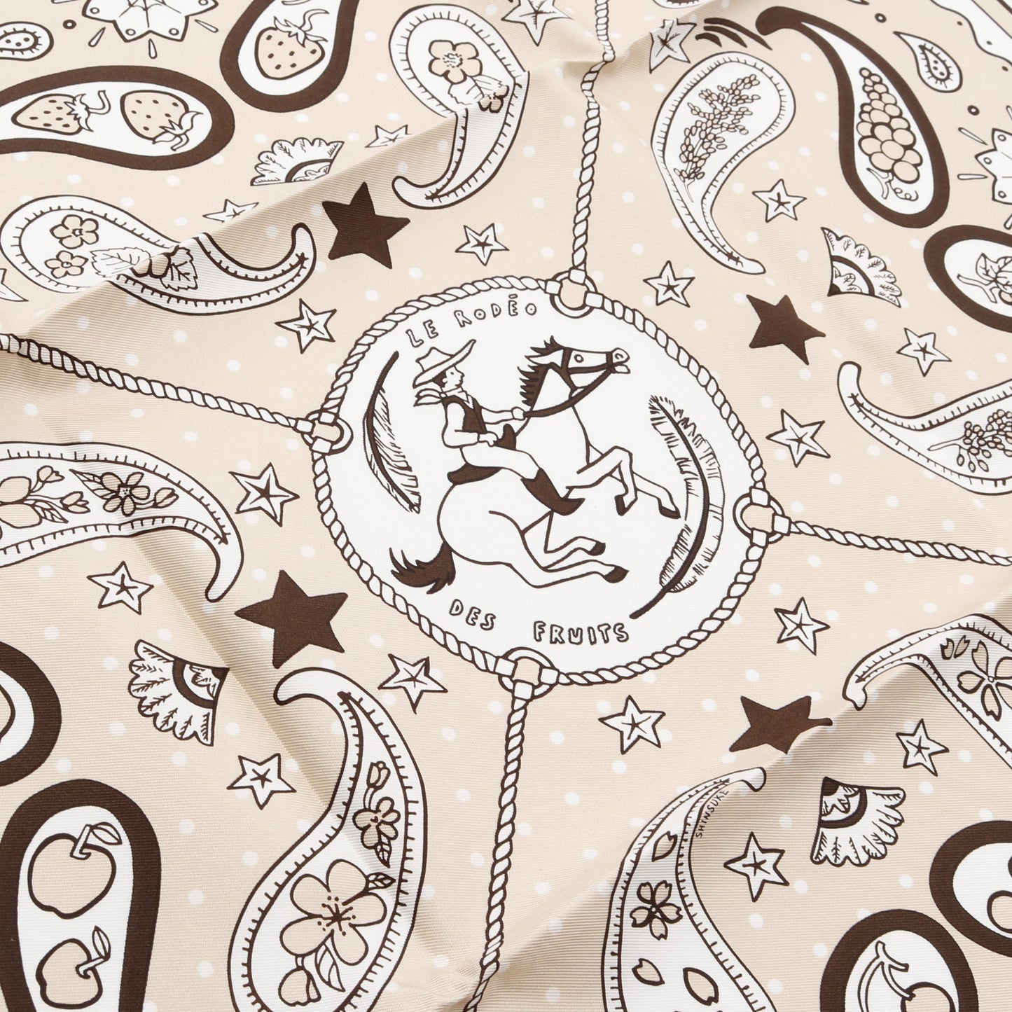 カレ55 Le Rodeo des Fruits スカーフ シルク ホワイト ベージュ エルメス 財布・小物 HERMES